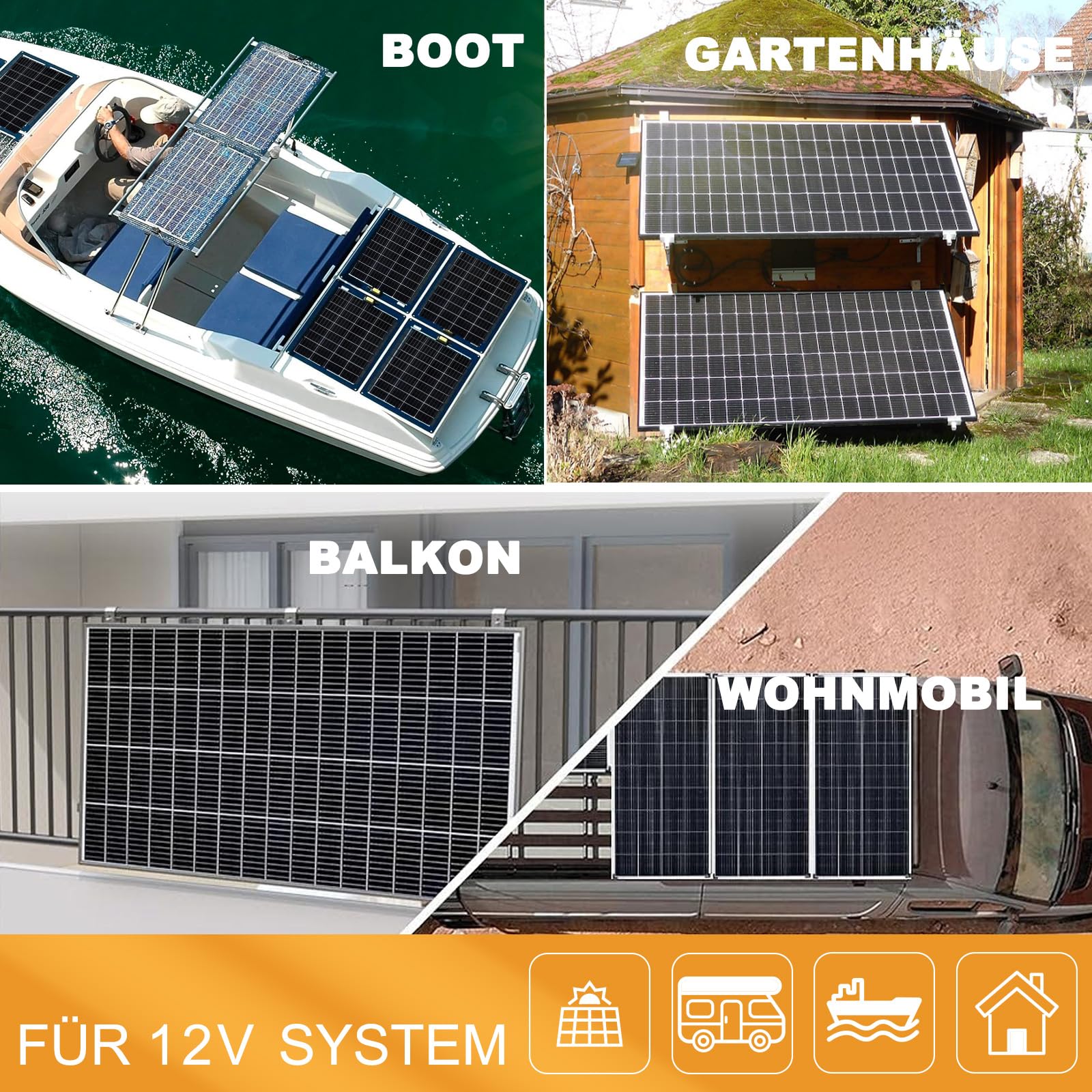 enjoy solar® 170W 12V Monokristallines Solarmodul, PERC 9BB - Solarpanel ideal für Wohnmobil, Balkonanlage, Gartenhäuse, Boot