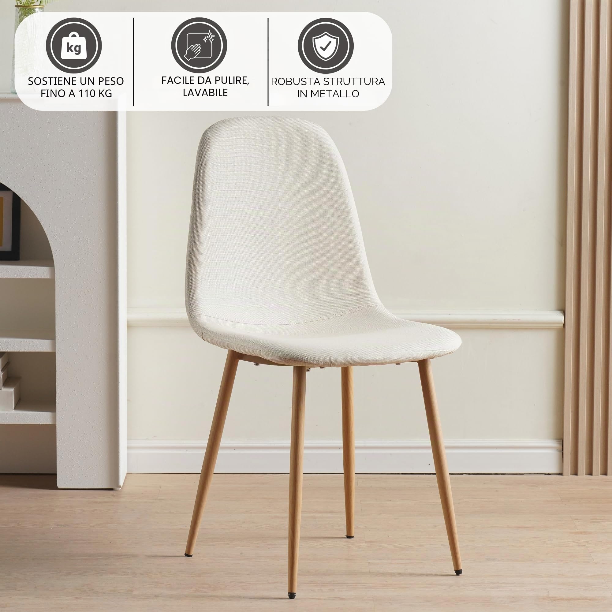 ALBATROS Set di 4 sedie da sala da pranzo, Fano, beige – moderna ed elegante, comoda sedia imbottita, elegante sedia da cucina, sala da pranzo o tavolo da pranzo in stile retrò