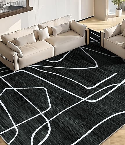 YIHOUSE Alfombra lavable de 6 x 9 pies, alfombra abstracta en blanco y negro para sala de estar, dormitorio, alfombra grande moderna antideslizante