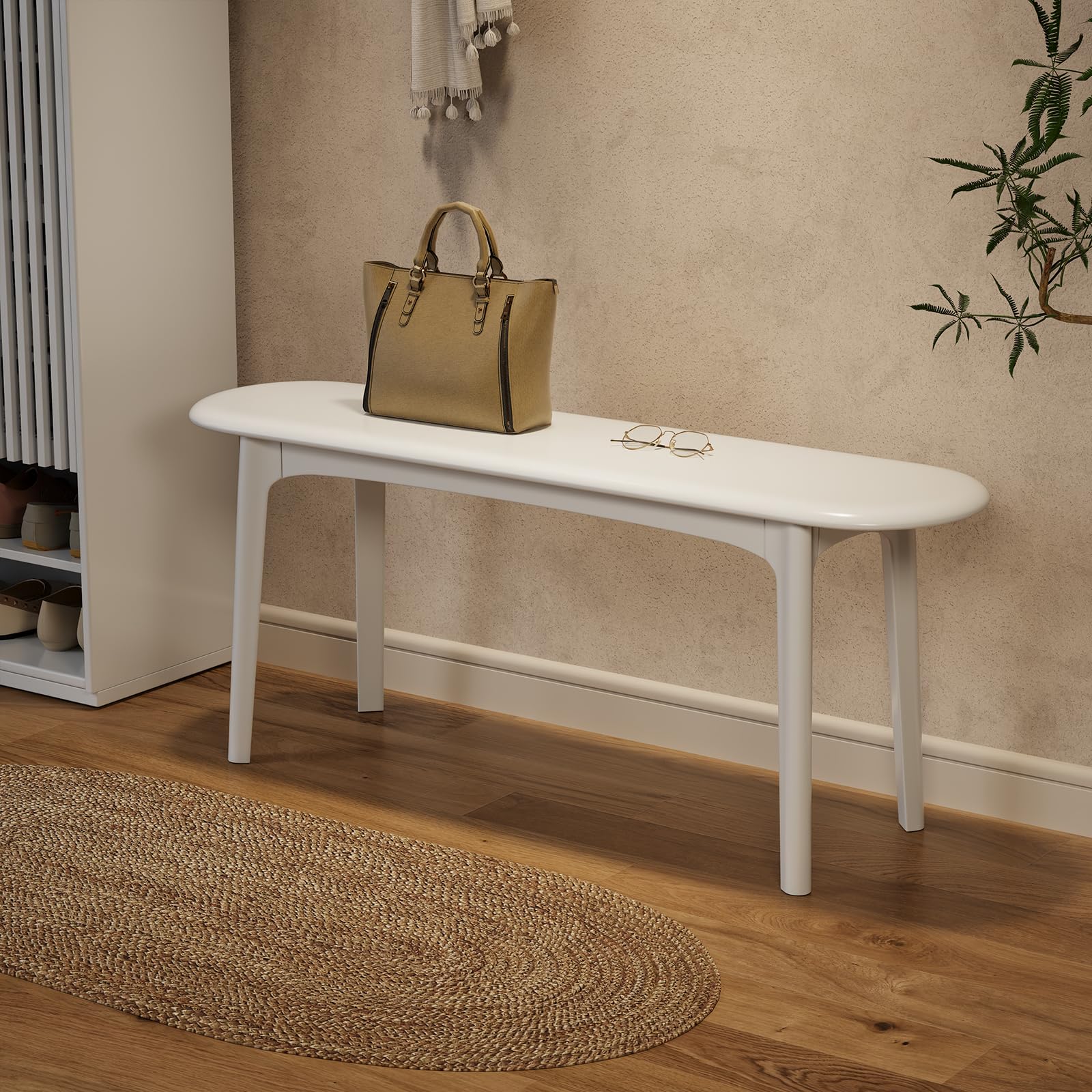 39" Solid Wood Small Dining Bench, Entryway Bench, White