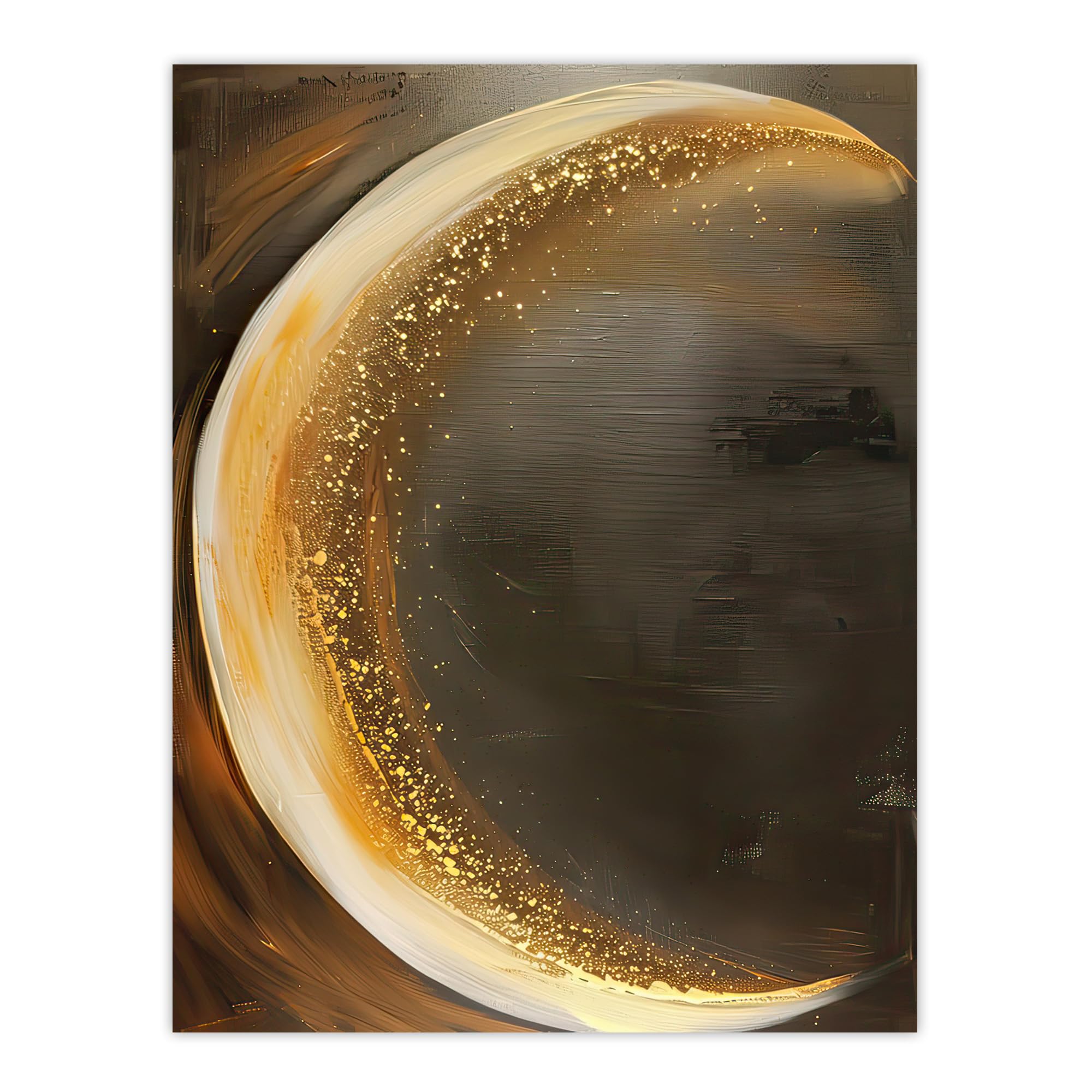 Artery8 Wall Art Print - Crescent Moon Oil Painting - Gold Sparkle - Brown - W18" x H24"
