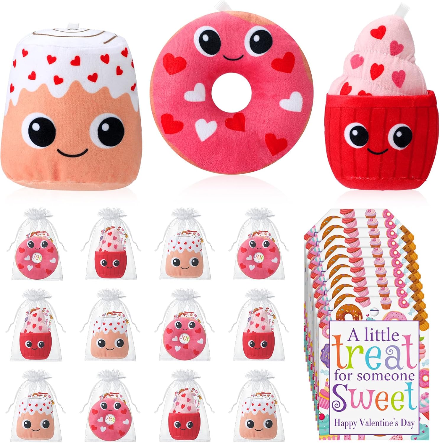 Silipull 12 Pcs Valentine's Day Stuffed Plush Gifts 4" Holiday Plush Sweet Treats for Valentines Party Favor Gift Box Stuffers Events