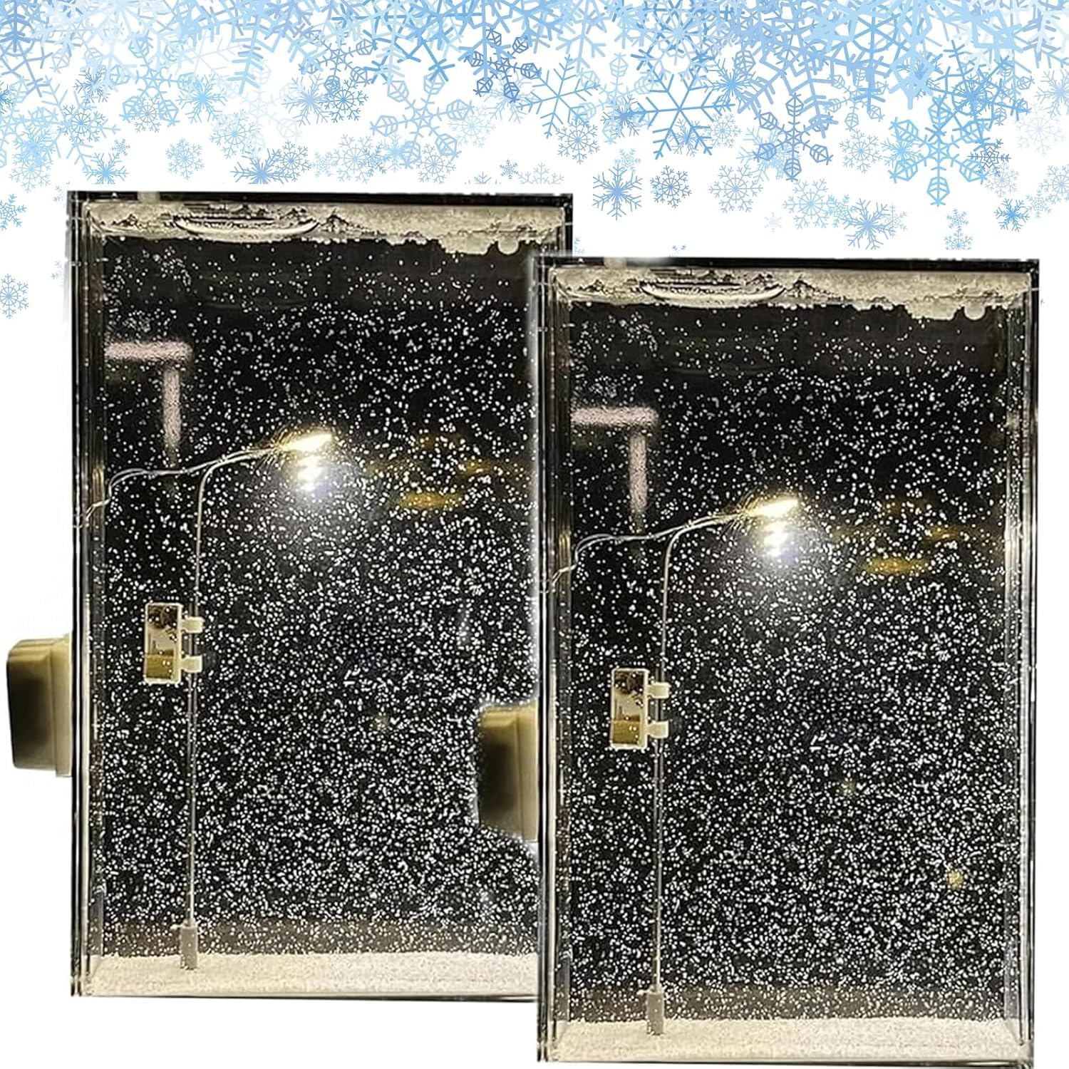 Snow Globe Night Light - DIY Flowing Snow Scene Street Lamp for Bedroom, Winter Christmas Decor with Realistic Snowfall Effect, Battery/USB Powered Table Lamp Gift (2pcs)