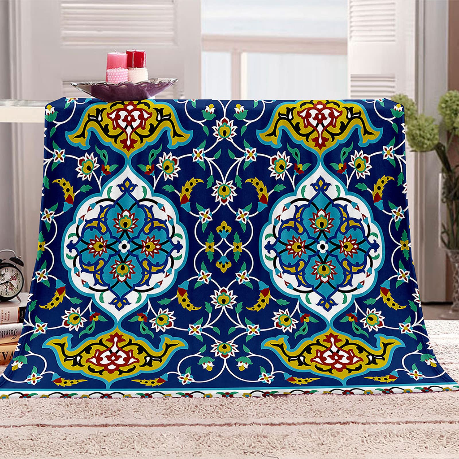 Couverture polaire douce à motifs bleus 3D pour réchauffer les soirées canapé