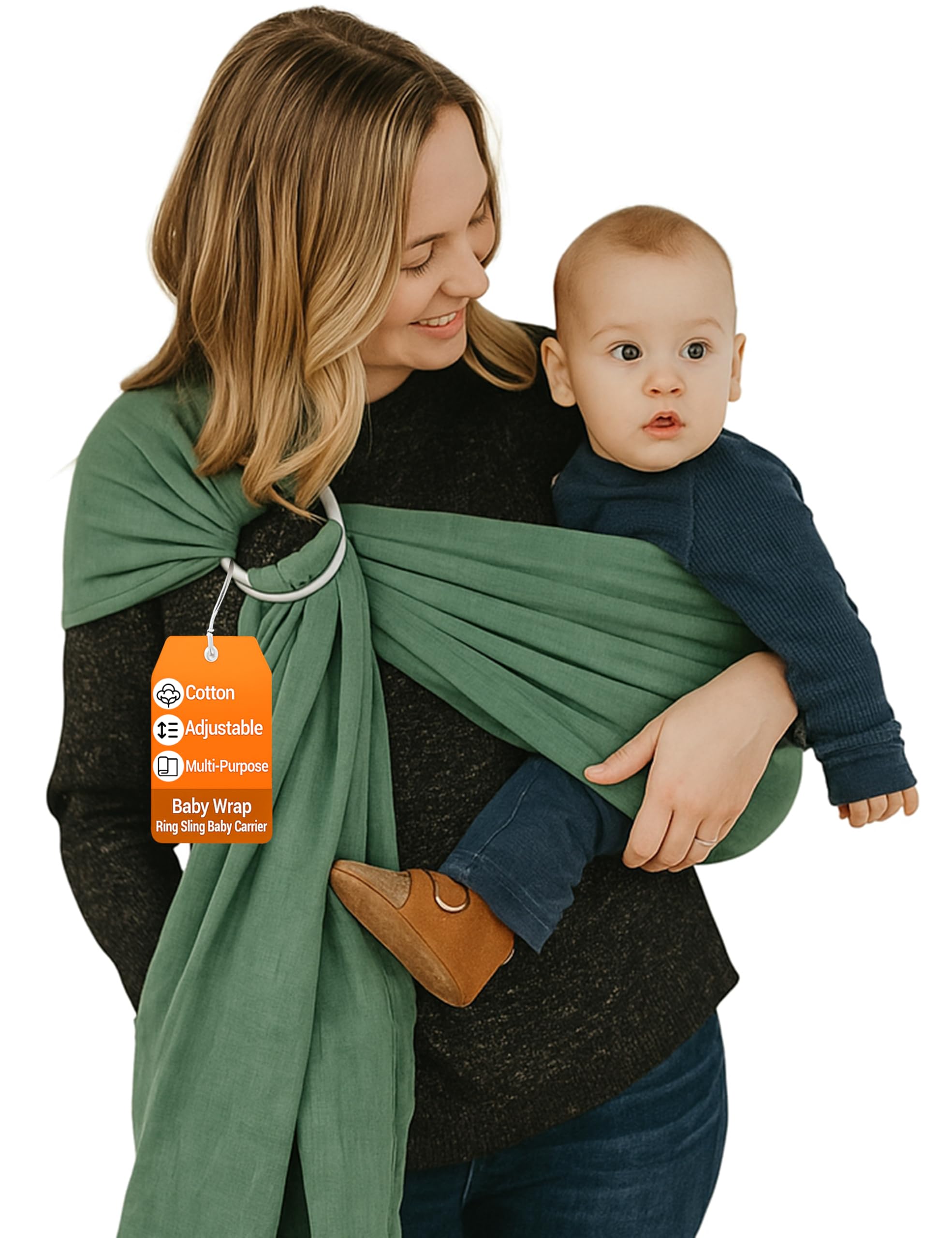 Hip Baby Wrap Ring Sling Carrier - Baby Sling Wraps - Newborn Wrap Carrier Extra Soft Bamboo Linen - Machine Washable Infant Tush Wraps - Natural Dyes - Ideal Newborn Shower Gifts - Forest Green