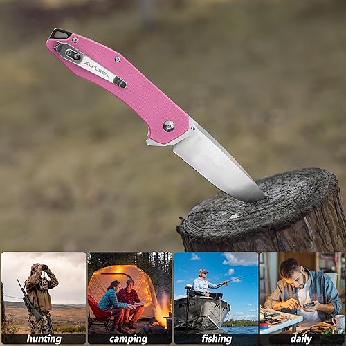 Miniatura 7 de FLISSA Cuchillo de bolsillo, cuchillo táctico plegable con mango G10, hoja D2, bloqueo de forro, clip de bolsillo, cuchillo EDC para senderismo,