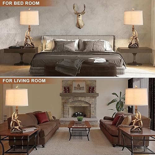 Miniatura 2 de Lámpara de mesa rústica de 27.25 pulgadas de alto, lámparas de cornamenta de ciervo para sala de estar, mesa auxiliar con puerto USB, lámparas de