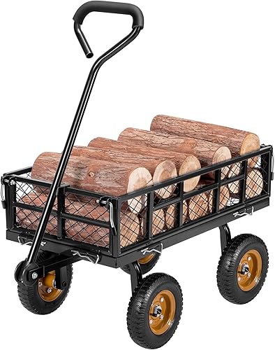 VIVOSUN Carro de jardín de acero resistente, capacidad de 400 libras, carro de jardín de acero con lados extraíbles, neumáticos de 8 pulgadas, negro