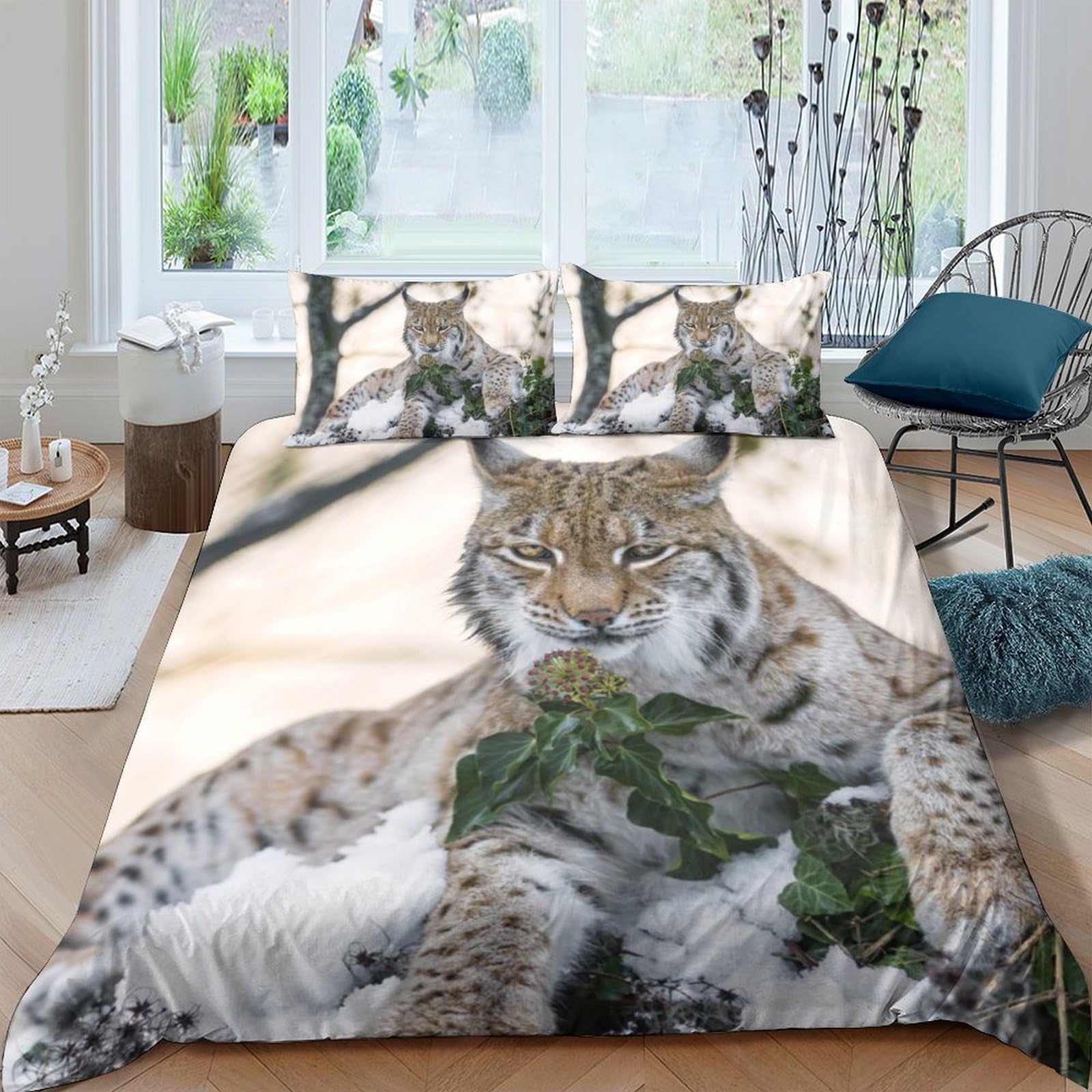 Ctjqhvkz Style-7 3D Printed Wild Lynx Fitted Sheet Microfiber Soft Animal Forest Mattress Cover For Bedroom Home Decor Easy Care Single（135X200cm）