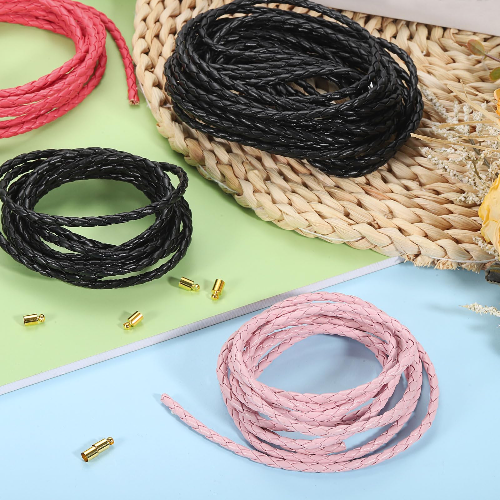 QUARKZMAN 4mm 2,19 Iarde Cordini In Pelle Intrecciata, Cinghia Rotonda In Pelle Intrecciata Autentica Piegata Per Creazione Di Gioielli, Cravatta, Collane, Bianco