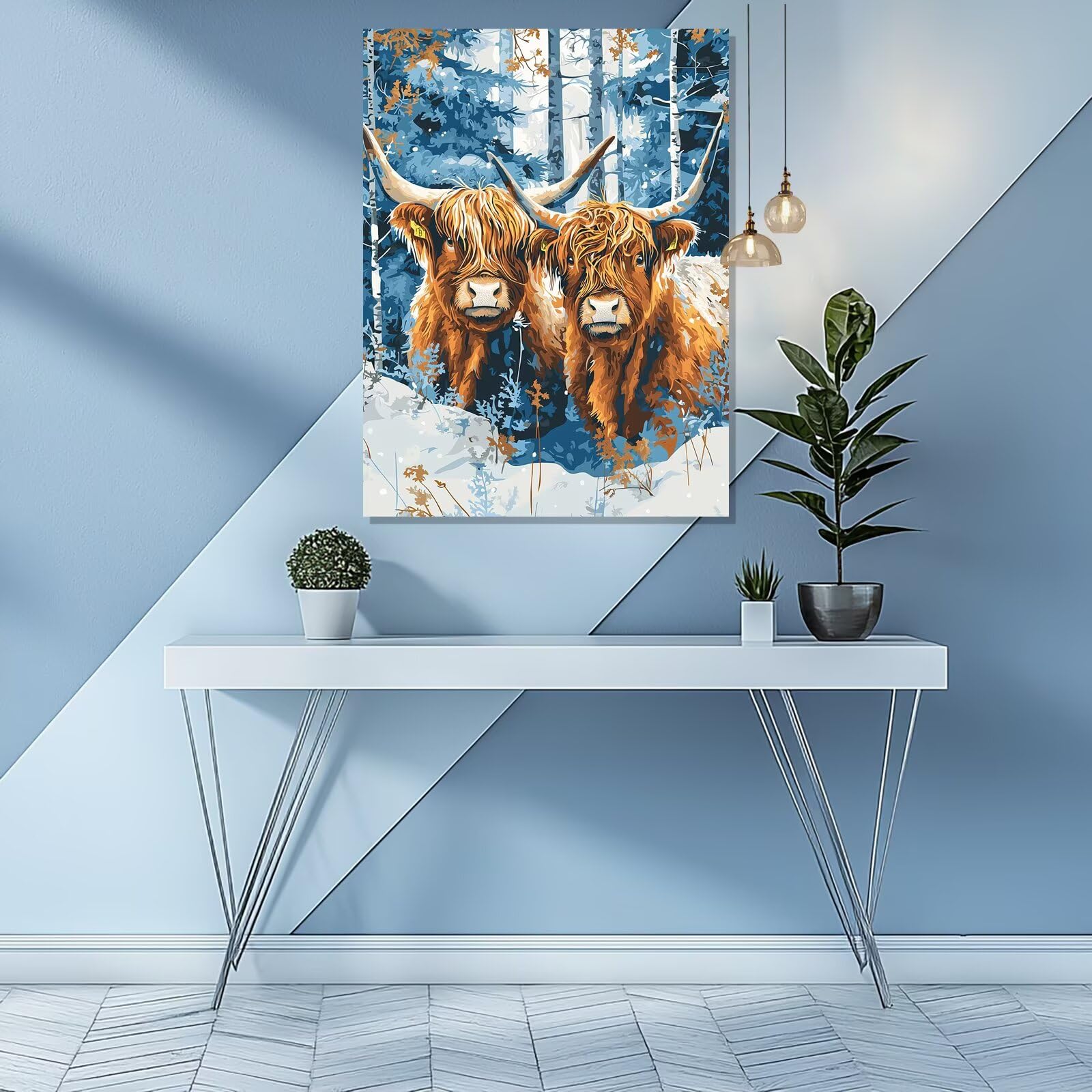 TISHIRON Kit Pittura Con I Numeri Per Adulti - Highland Cow Su Tela 40x50 Cm, Colori Acrilici E Pennelli Inclusi - 2