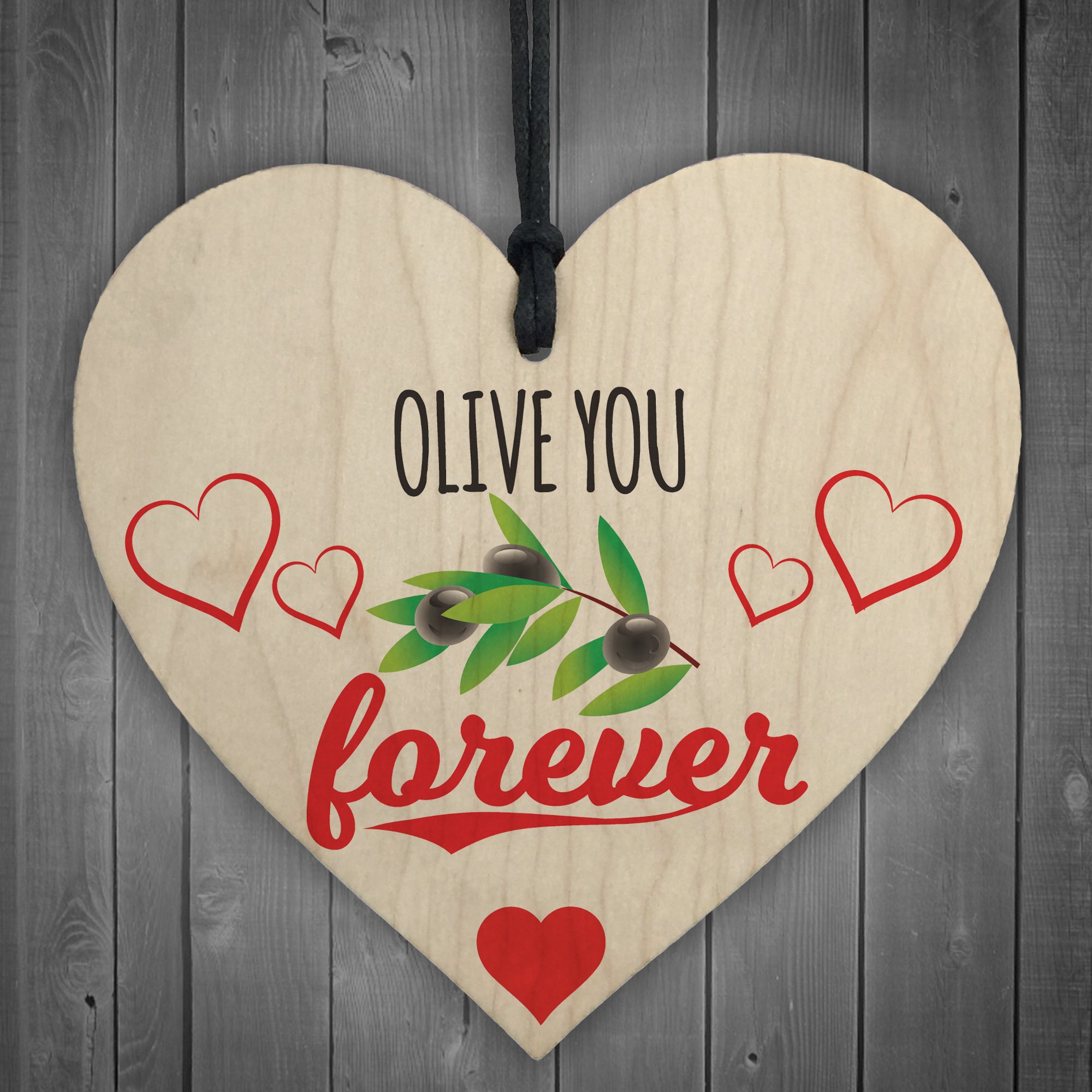Red Ocean Olive You Forever Wooden Hanging Heart Plaque Kitchen Sign Cute Valentines Gift