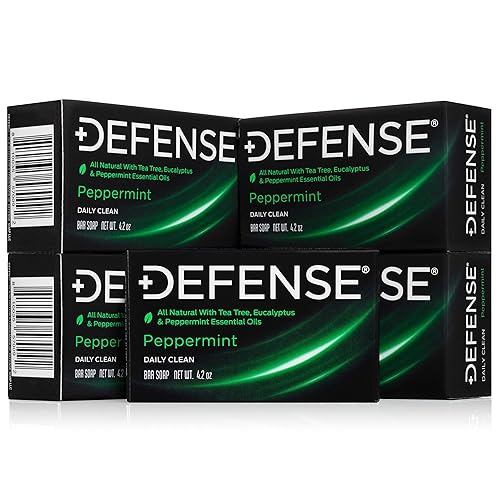 Defense Soap Barra de menta de 42 onzas paquete de 5 - Aceite de árbol de té 100 natural de grado farmacéutico y aceite de eucalipto