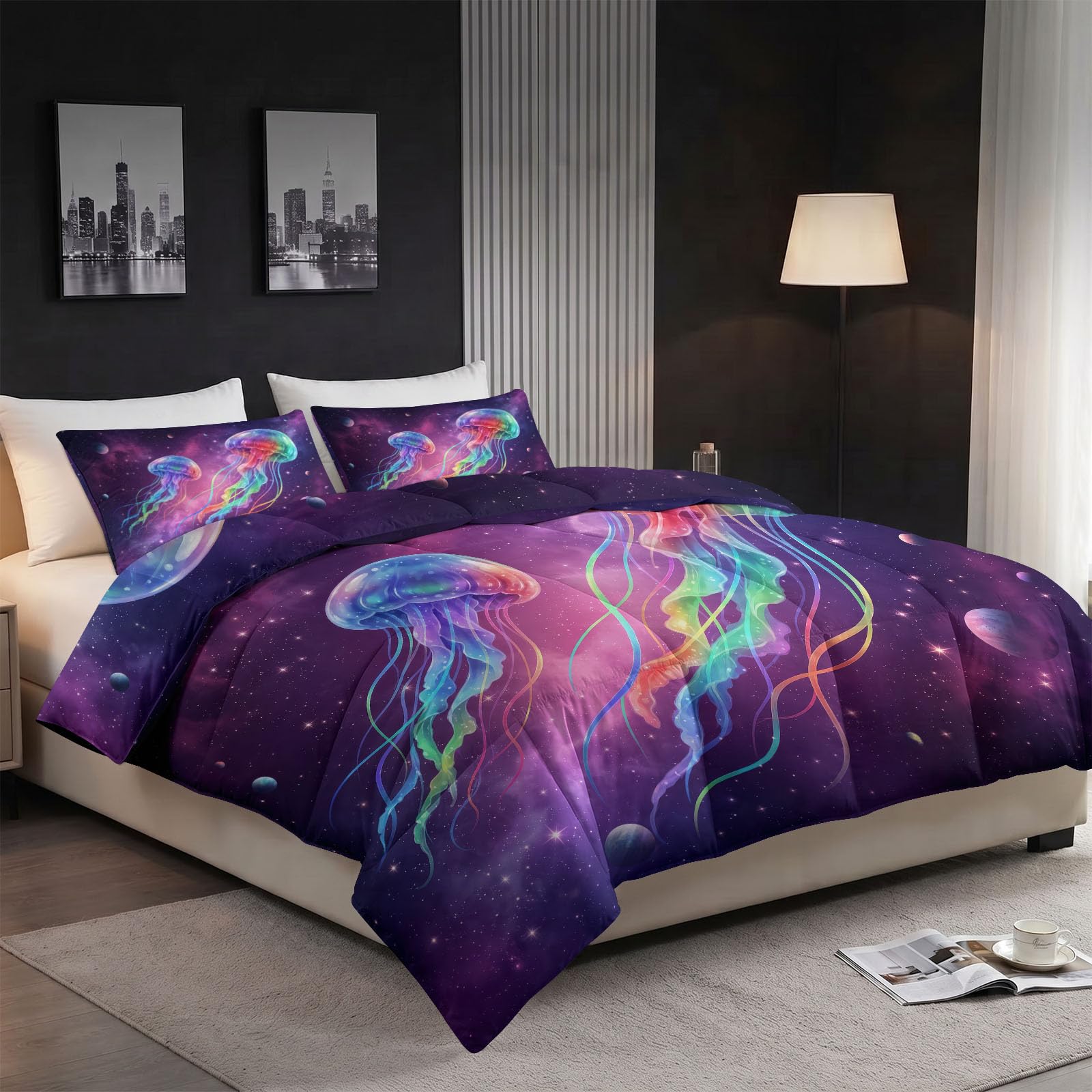 4 Saisons Couette Matelassée Imprimé Espace Méduse, 220x240 cm