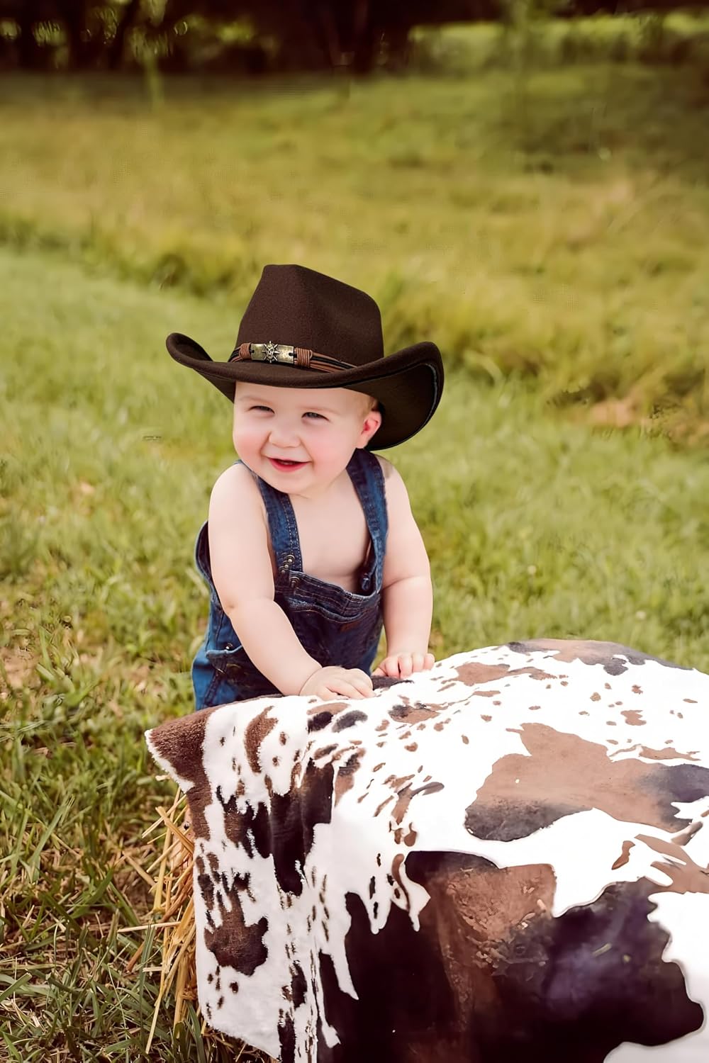 JOYEBUY Cowboy Hats for Kids Vintage Wide Brim Felt Cowboy Hat Girls Cowgirl Hat with Belt Buckle
