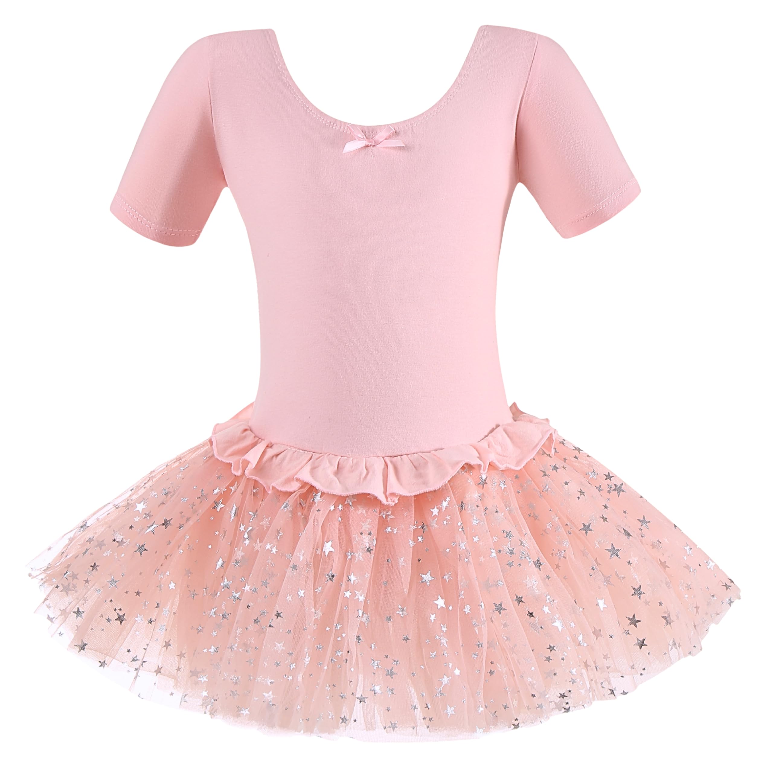 Dancina Girls Skirted Leotard Sparkle Short Sleeve Tutu Ballet Dress Front Lined