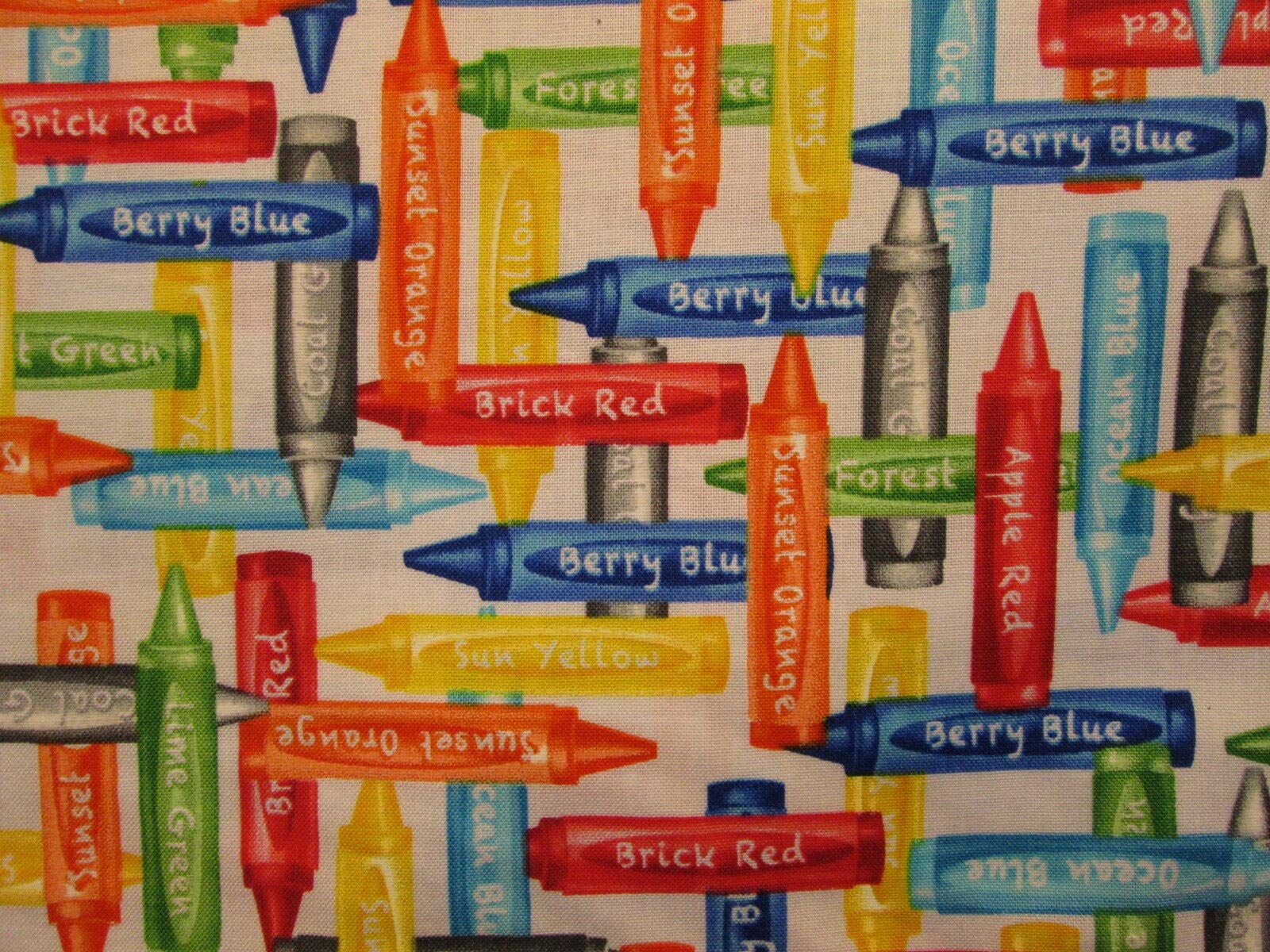Quality Fabric Fat Quarter (18" x 22") Colorful Crayons Drawing Art Pictures Material: 100% Cotton