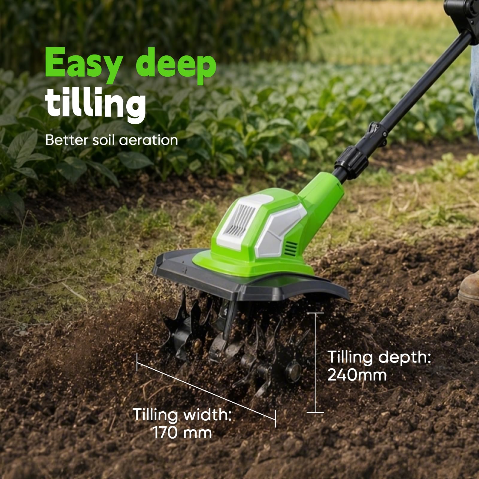 90-140 cm Gartenfräse Electrisch, BodenfräSe, Bodenhacke - 600 W, 4 ruedas dentadas extraíbles, 360 rpm, 24 cm de profundidad de trabajo, 17 cm de ancho de trabajo, interruptor de seguridad de 2