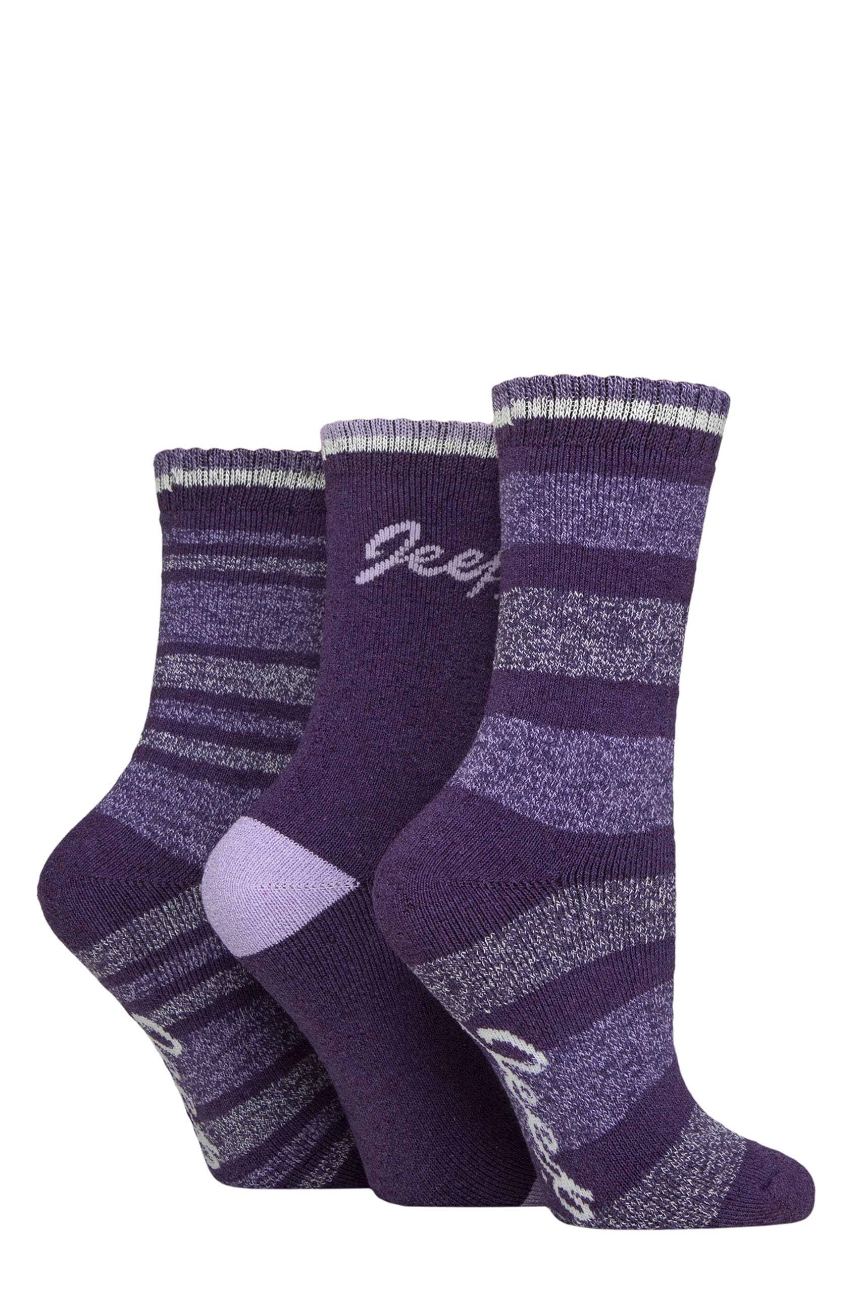 Jeep Women's Lilac / Purple / Cream Performance Full Cushion Striped Boot Socks Pack Of 3 (Uk, Numeric, 4, 8, Regular, Regular, Lilac/Purple/Cream)