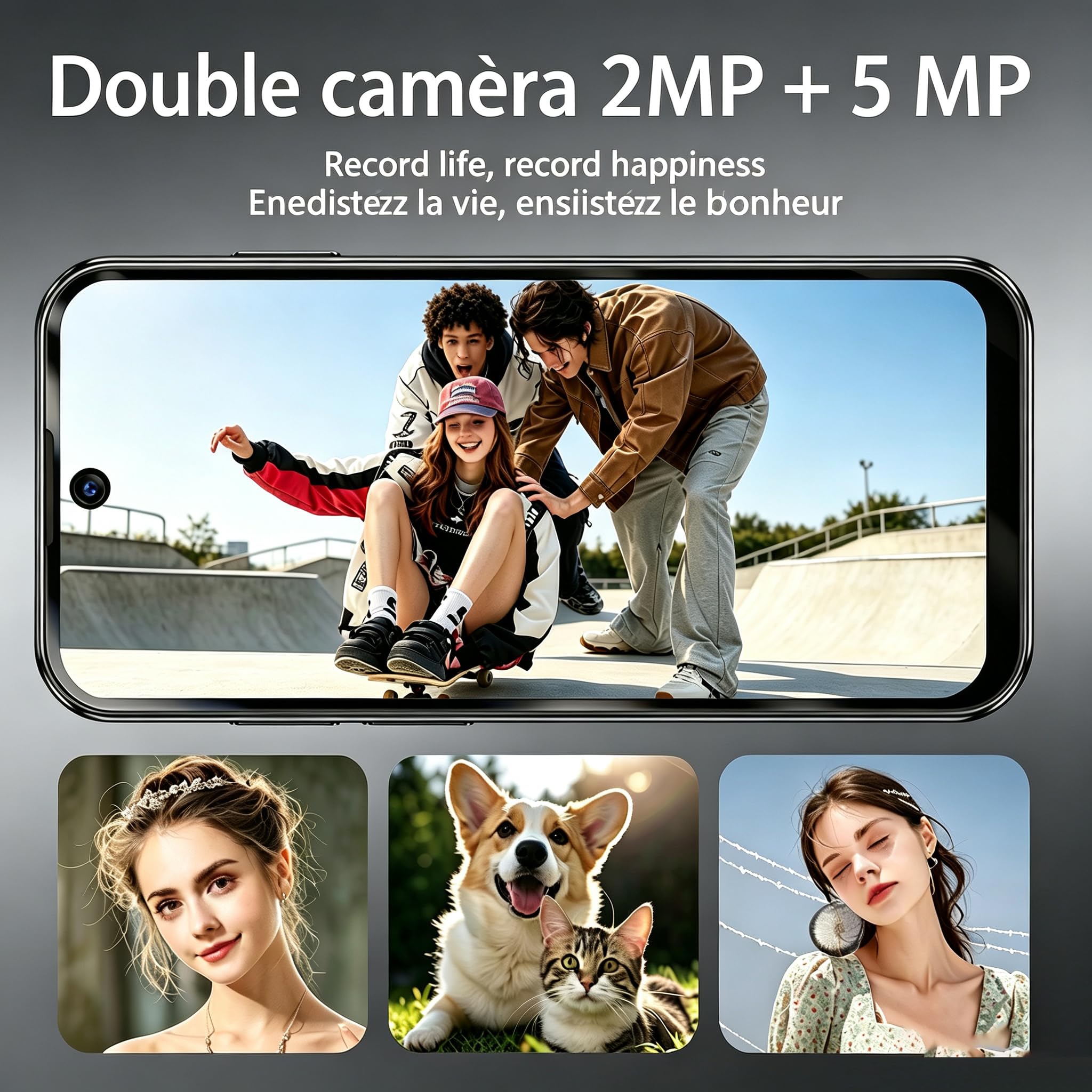 Longben Mini Cellulare Sbloccato Android 12 4G, Schermo Full Screen 3,88", Dual SIM, GPS, Wi-Fi, Riconoscimento Facciale, OTG (Nero, 32GB)