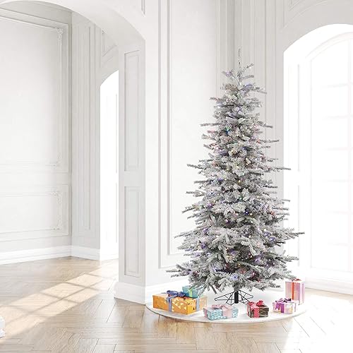 Miniatura 8 de Vickerman Árbol de Navidad artificial delgado de abeto de sierra flocado de 10 pies, 1100 luces LED multicolor Dura-Lit, árbol sintético cubierto de