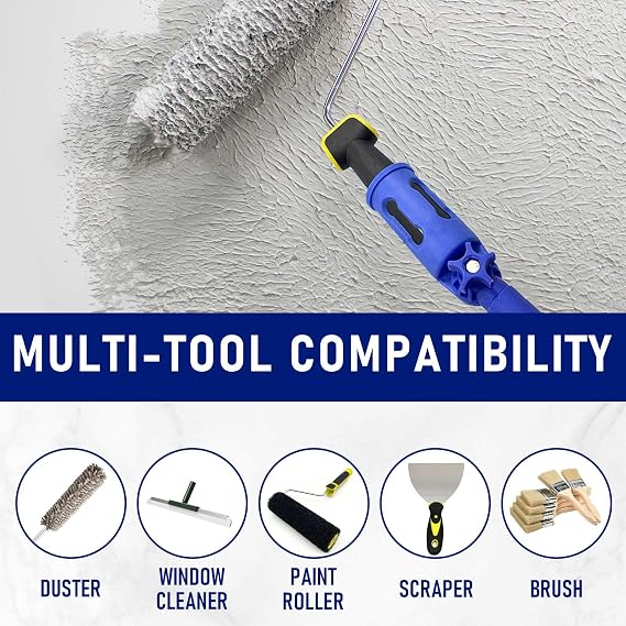 Multi-Angle Paint Brush Extender Pole Holder for Paint Roller Brush | Roller, Scraper, Secure Handle Grip, Rotating Head, Easily Reach Ceilings, Walls, Corner Edges
