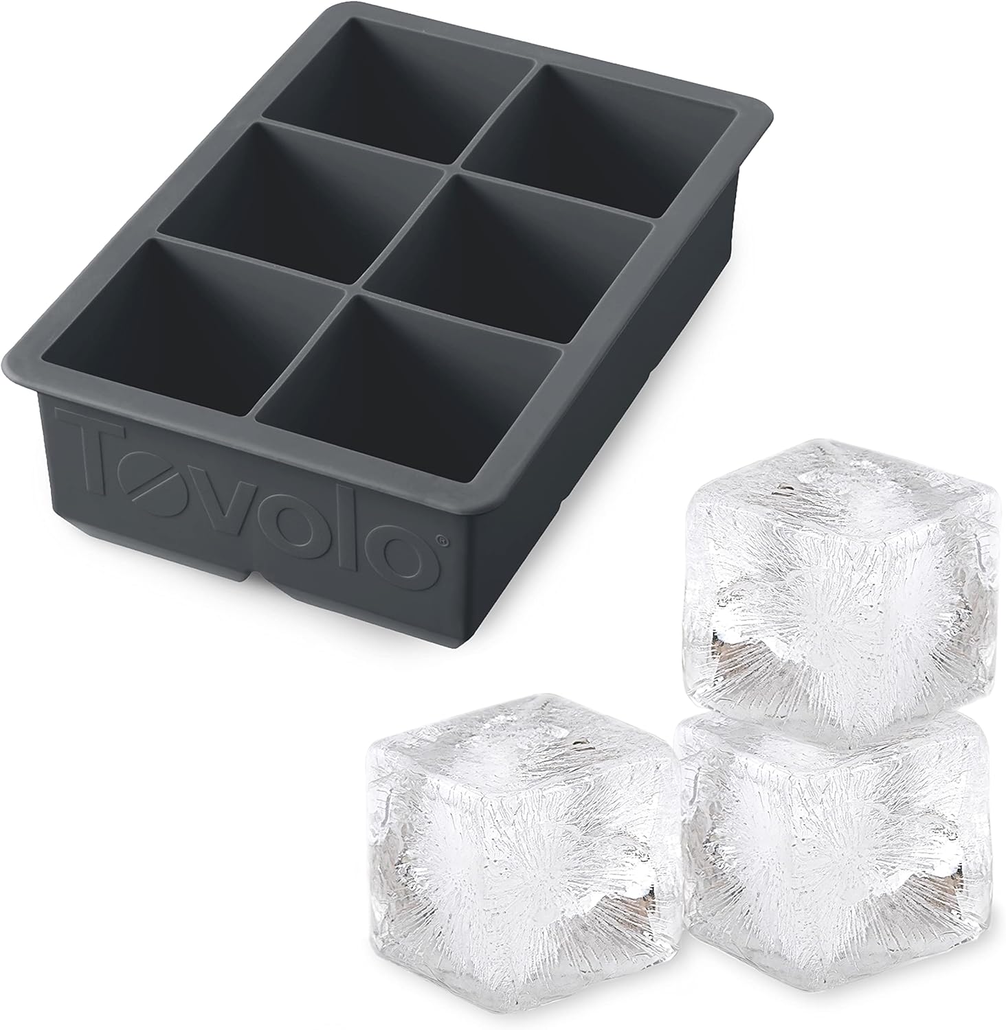 Tovolo Inch Large King Craft Ice Mold Freezer Tray of 2" Cubes for Whiskey, Bourbon, Spirits & Liquor Drinks, BPA-Free Silicone, Set of 1, Charcoal: Home & Kitchen