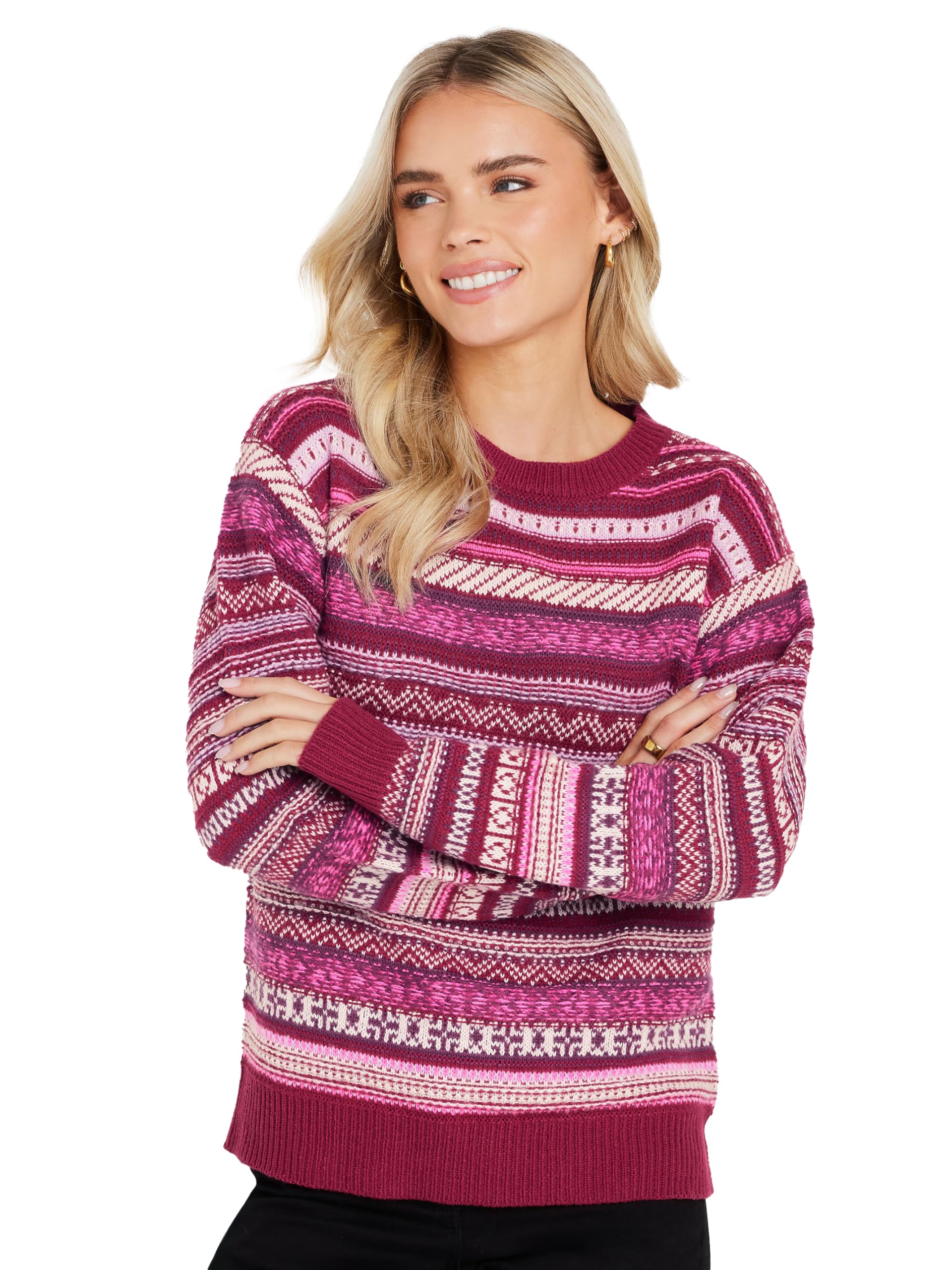 M&Co Women's Pink Petites Petite Fairisle Jumper Size 16-18