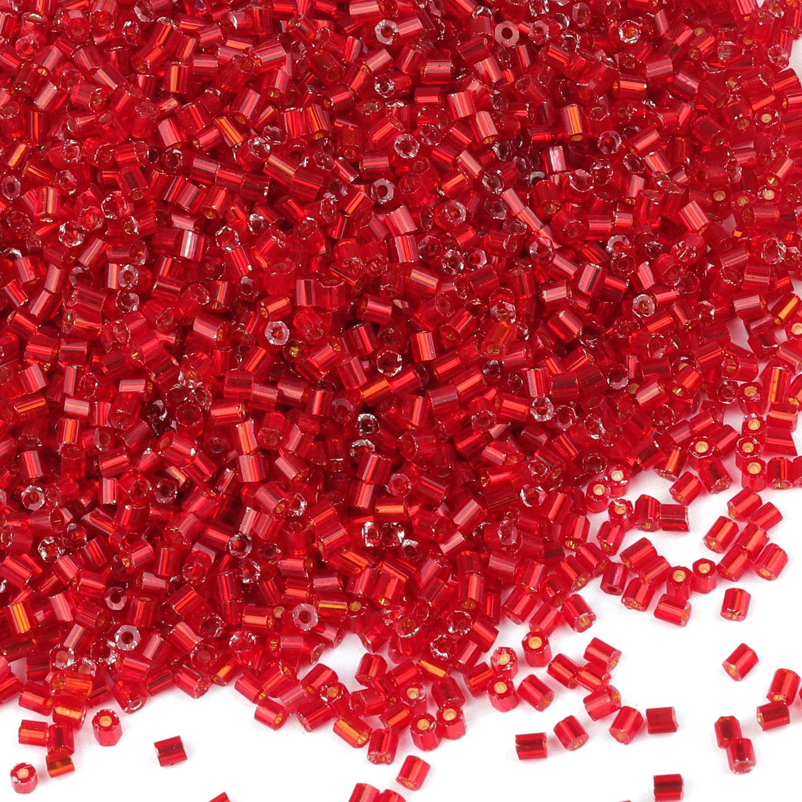 Yholin 6000pcs Bugle Beads, Red Embroidery Tube Beads for Jewelry Making, Small Short Beads for Craft DIY Bracelet Necklaces Supplies, 3x2mm