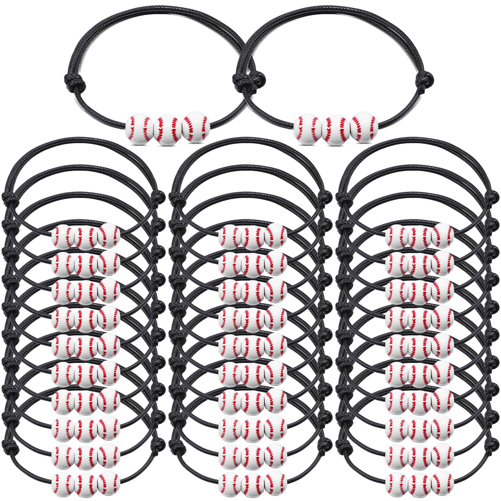 CHRIMISS 40Pcs Baseball Party Favors Sport Theme Charm Bracelets with Baseball Beads Bracelet Sport Party Favors Adjustable Inspirational Bracelets