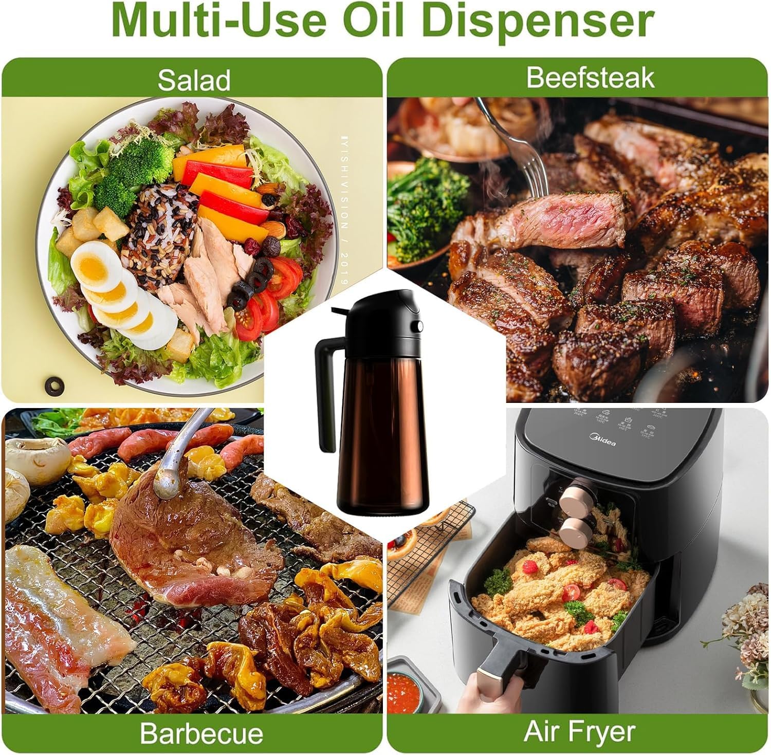 OURCABECUE Pulverizador de aceite para cocinar, botella dispensadora de aceite de oliva de 16 onzas para utensilios de cocina