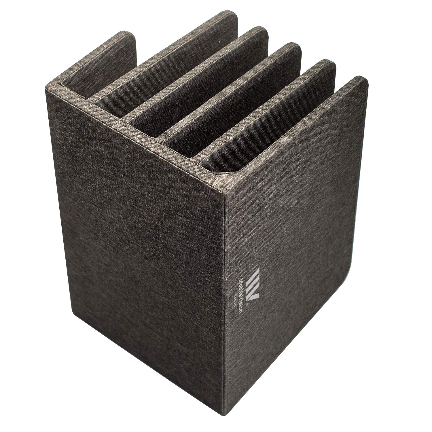 MobileVision Soporte multidispositivo y organizador para teléfonos inteligentes, tabletas y portátiles, Executive gris oscuro, 5 ranuras