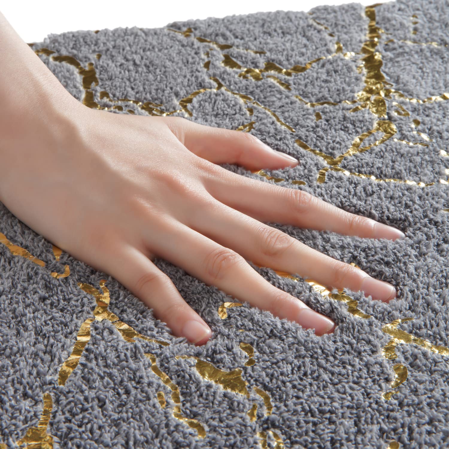 QJHOMO Badematte rutschfest waschbar Badvorleger, grau Badezimmerteppich, Gold dekorativer Teppich Luxus Bad Accessoires, weich Mikrofaser saugstark Badteppich für Badezimmer Badewanne, 60 x 120 cm