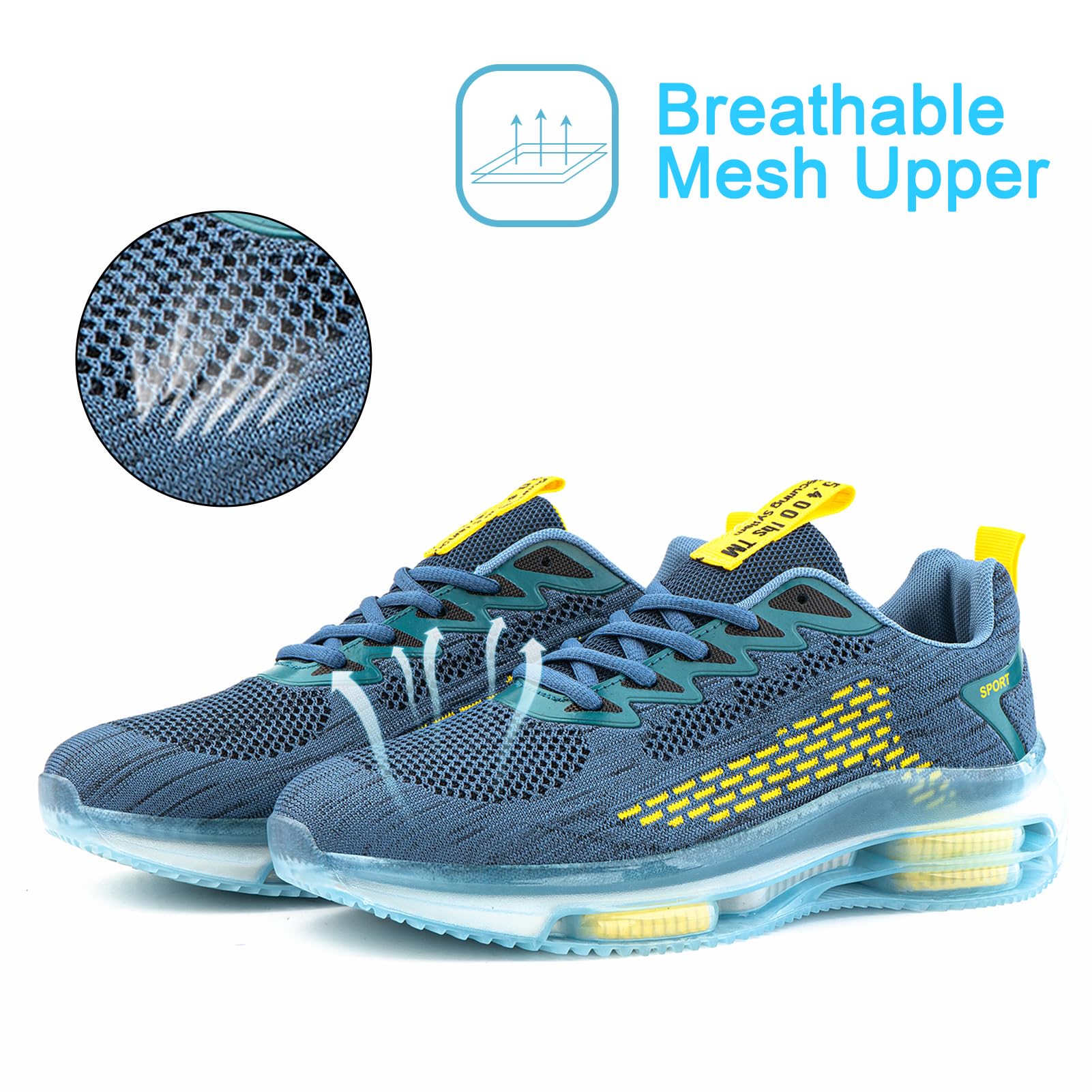 Scarpe Running Uomo Scarpe Sportive Corsa Ginnastica Palestra Sneakers Cuscino d'Aria Traspirante Mesh Antiscivolo Nero Blu Nero e Rosso 39-48