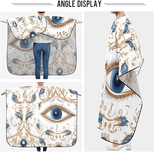 Miniatura 5 de FUGIDOG Capa de peluquería de ojo malvado azul para hombres y mujeres, capa profesional de salón impermeable, capa de corte de pelo con cierre