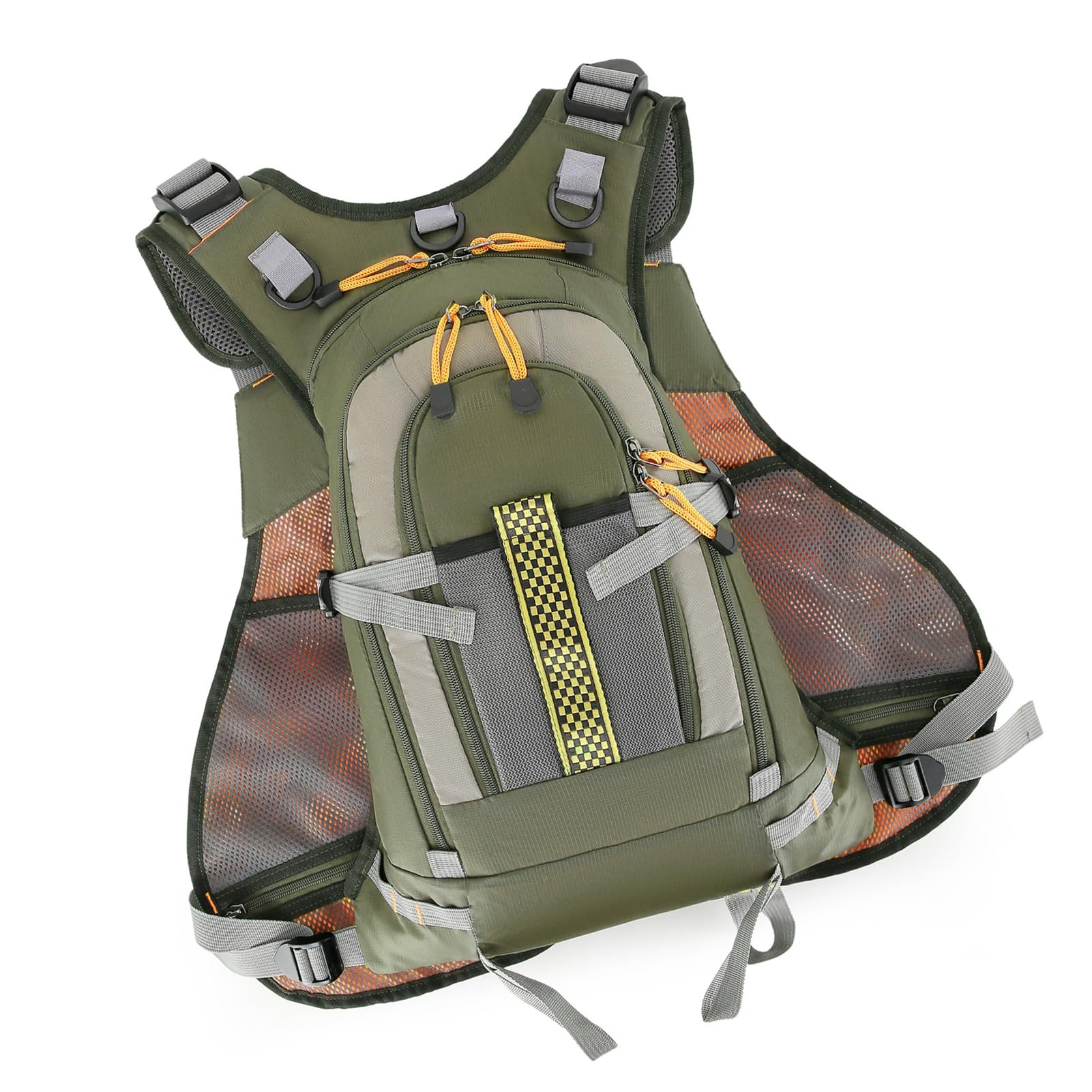 Gilet de pêche 16 Poches, Organisateur de matériel réglable et Durable avec Sac à Dos Extensible, idéal pour la pêche en lac, en ruisseau et en étang, Gilet en Polyester 55 x 52 x