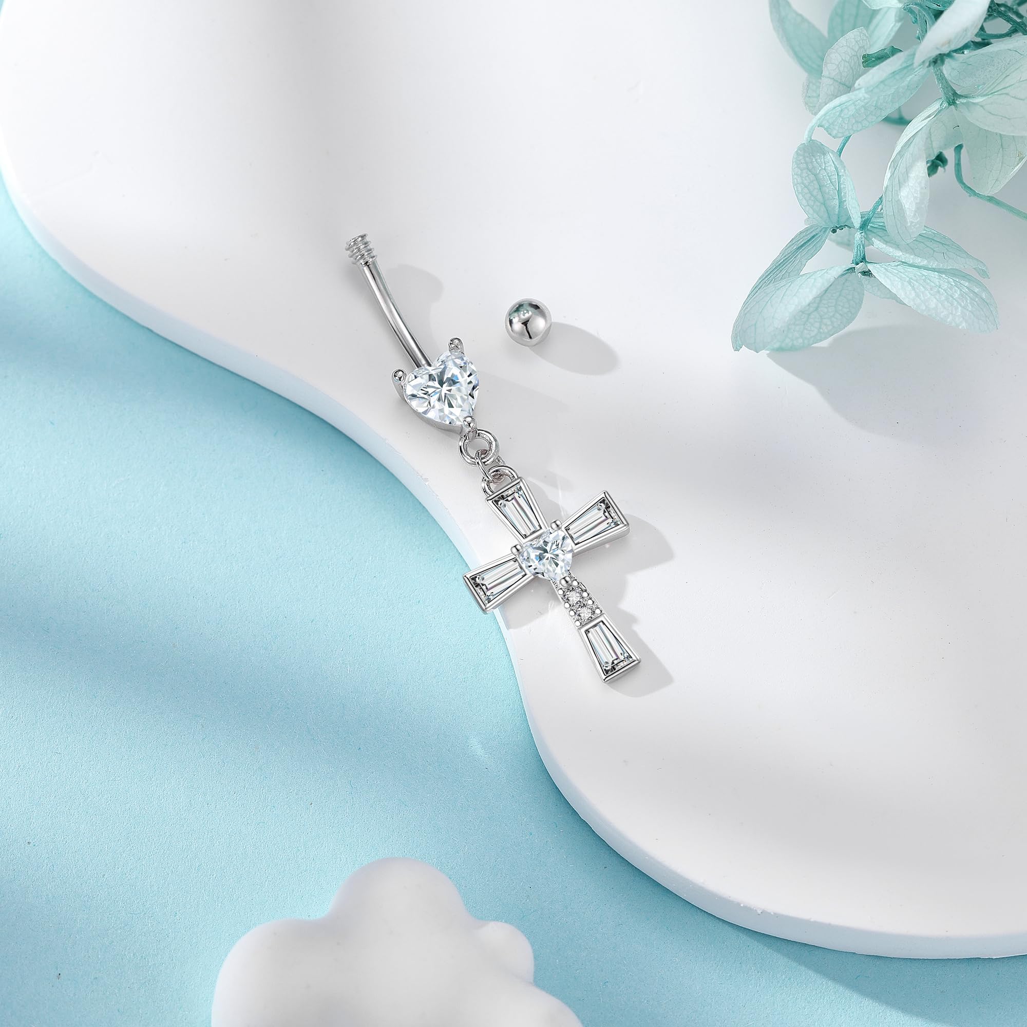 DAYLINLOVE Hängend Bauch Nabel Ring 925 Sterling Silber Bar Schmetterling/Kreuz/Jade/Schwangerschaft Bauch Nabel Piercing Körper Nabel Ring Schmuck Geschenke für Damen Mädchen Mütter