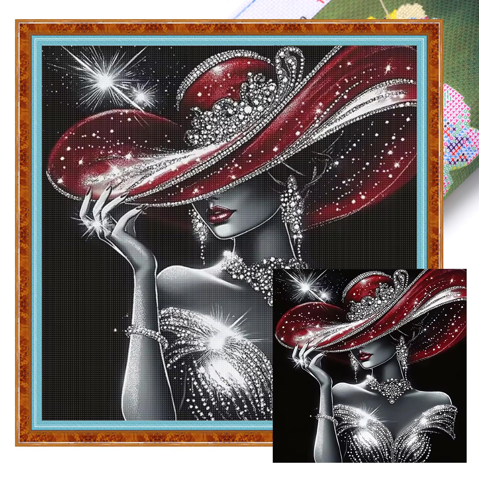 Poetrydraw Glam Lady Full 11Ct Diy Stamped Cross Stitch Kits For Beginners Adults Home Decor Cross Stitch Art And Crafts Kits 17.55X17.55in (Glam Lady)