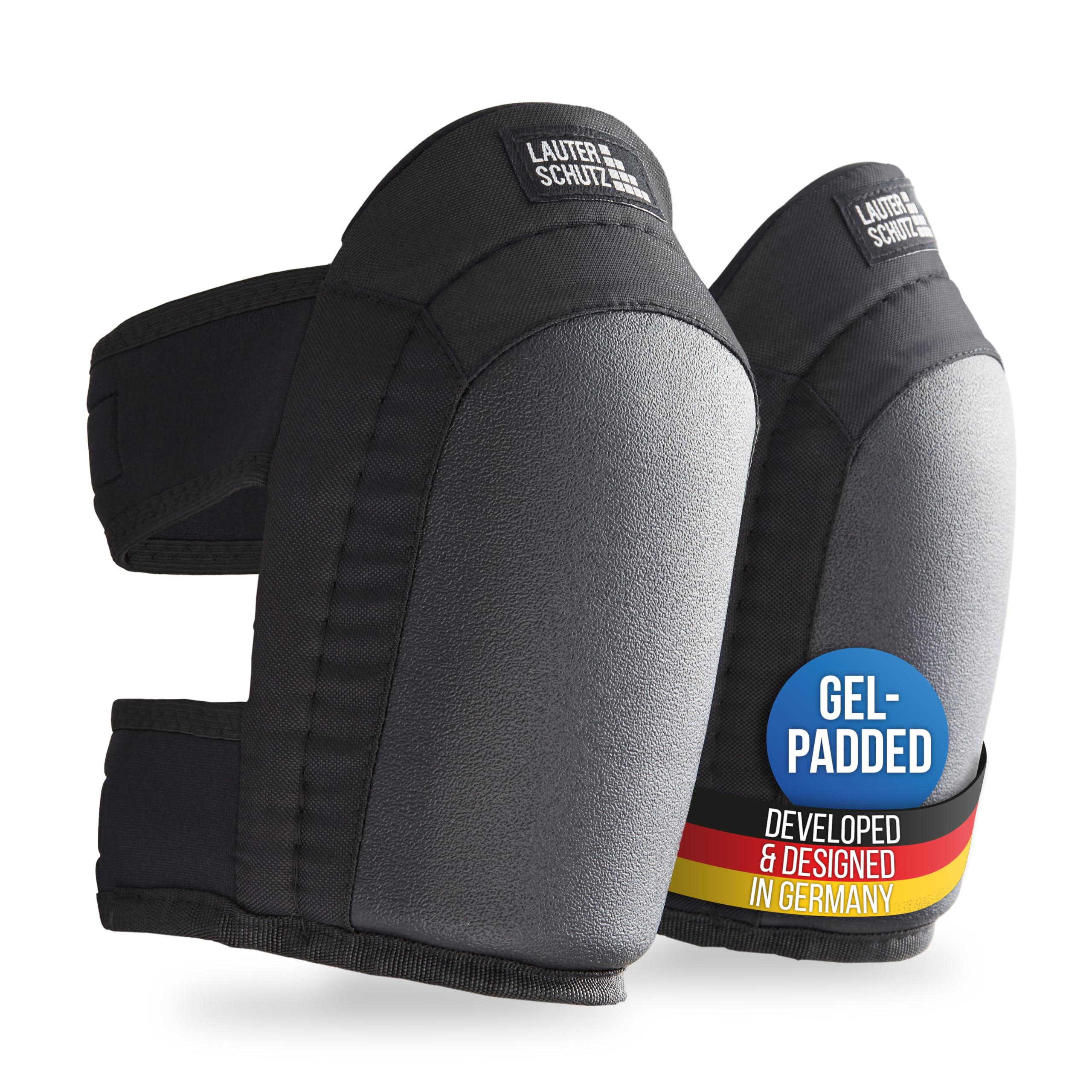 LAUTER SCHUTZ LauterSchutz® professional gel kneepads for heavy duty work - like laying ground - with anti slip surface and double strap closure, for craftsmen [German manufacturer] (Black, Slim)