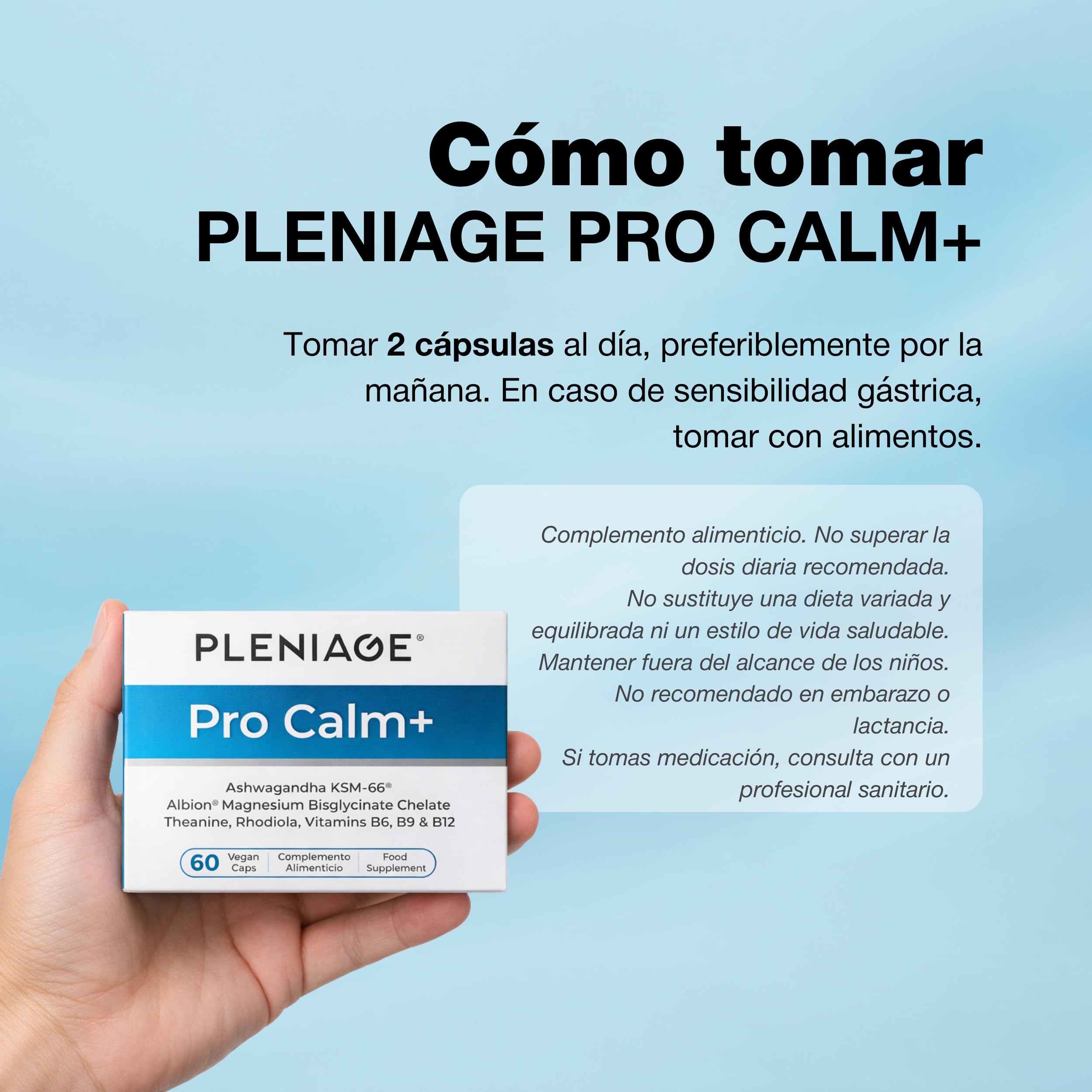 Pro Calm+ | Ashwagandha KSM-66 y Magnesio | 60 Cápsulas | Con Magnesio Bisglicinato Albion TRAACS, Rhodiola y vitaminas B6, B9, B12. Clean Label sin EGCG. Equilibrio emocional.