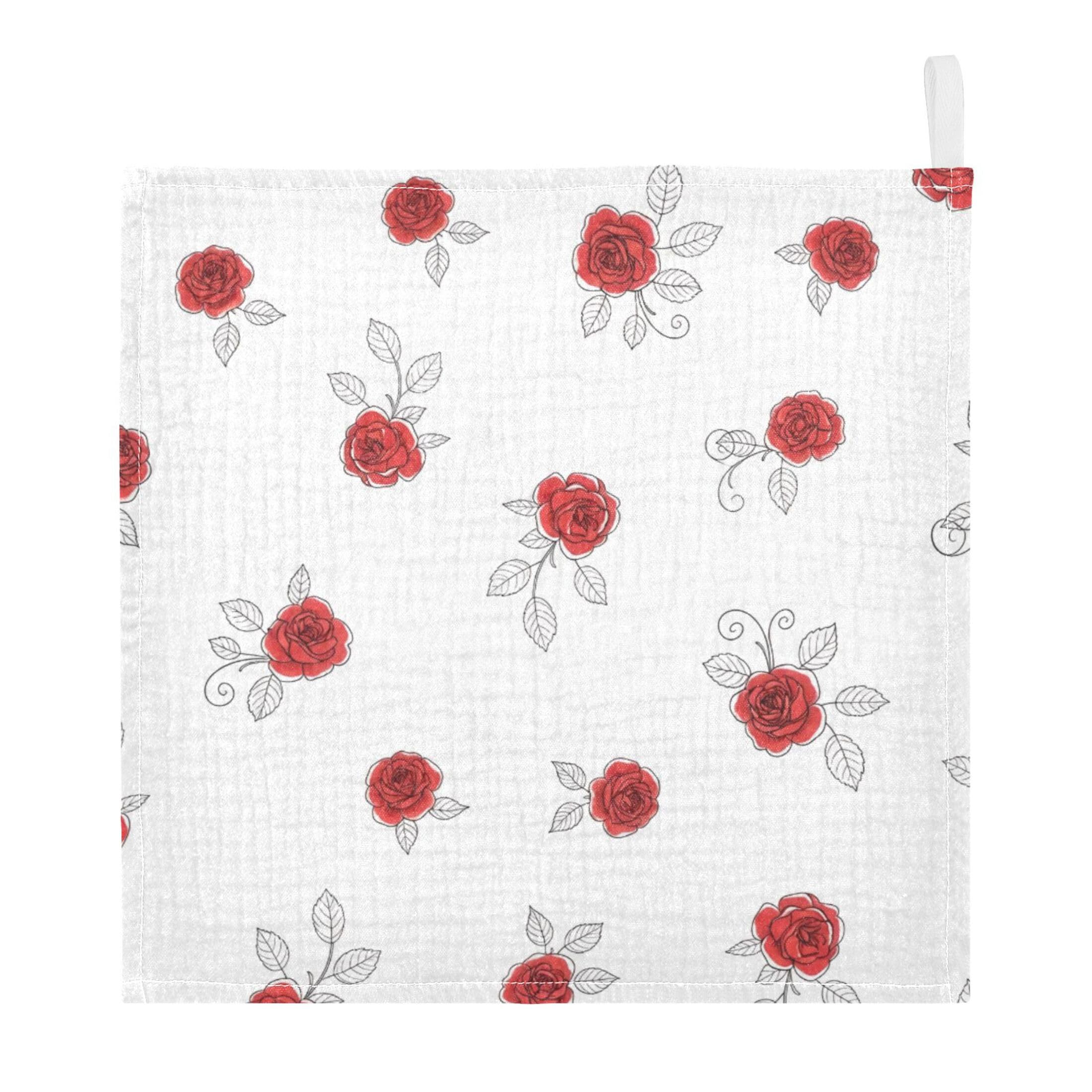 Fuauuyl Roses Baby Muslin Washcloths Cotton Absorbent Soft Burp Cloths for Newborns Infants Toddlers, Reusable Face Towels for Sensitive Skin, 3 Pack, 12x12 in