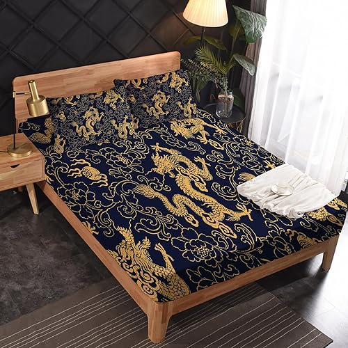Miniatura 2 de zcsm Chinese Dragon Sheets Queen Sheet Set - Oriental Bed Sheets, Soft Microfiber & Deep Pocket & Wrinkle Free Patterned Bedding Sheets &
