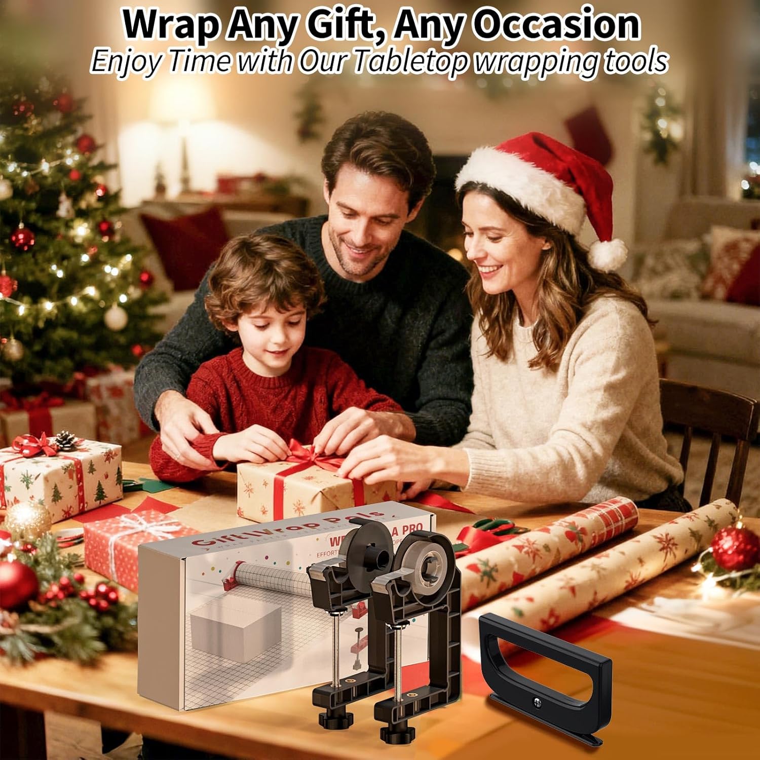 Tabletop Gift Wrapping Tool with Tape Dispenser & Cutter–2 Pack Adjustable Wrapping Paper Table Clamps with 2 Tapes–Perfect for Valentine's Day, Holidays, and Crafting