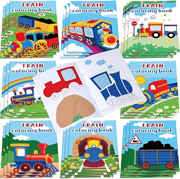 Faccito 24 Pcs Train Coloring Books Bulk Party Favors Trains Mini DIY Art Drawing Book, Drawing DIY Art Painting Color Booklet Goody Bags Fillers Games Party Favors
