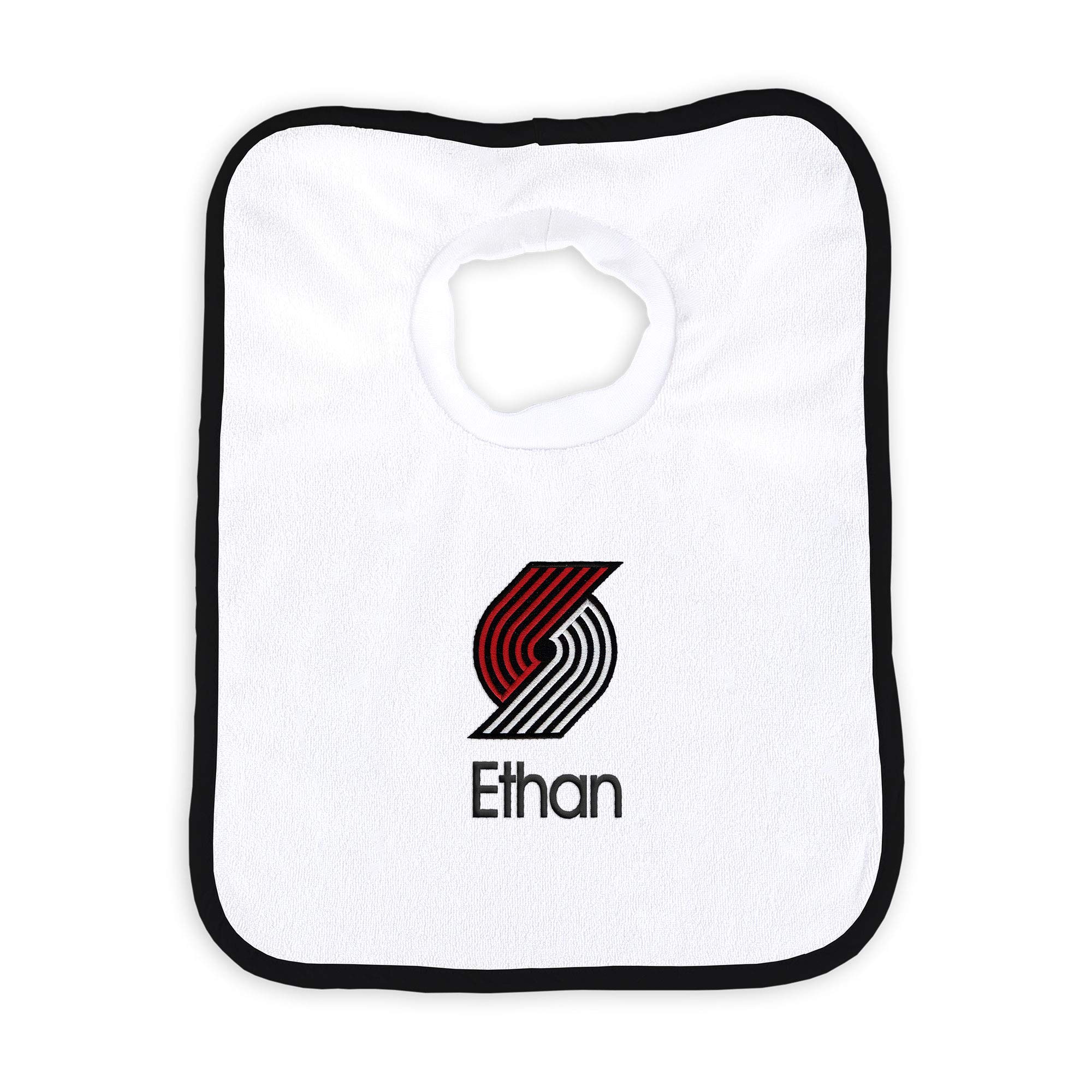 Designs by Chad and Jake Portland Trail Blazers Personalized Baby Bib - Custom Baby Bib with Official NBA Logo Embroidery, 100% Cotton Terry, Machine Wash & Dry, Ages 0-2, Measures 14” x 11” (White)