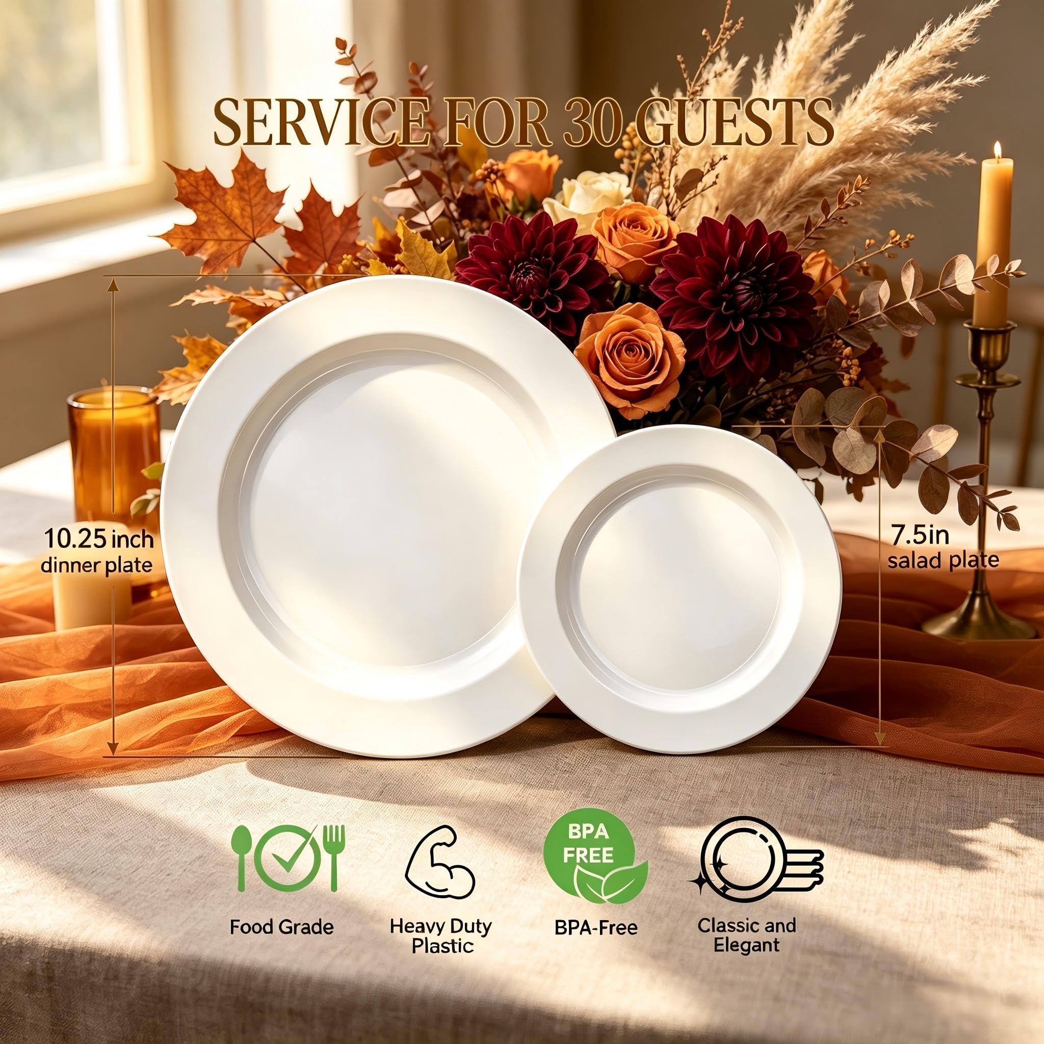 White Disposable Plates - 60 Pack for Parties & Weddings -3