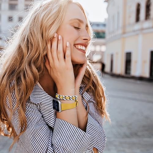 Miniatura 6 de HANDODO Correa italiana de cuero genuino para mujer con cadena de acero inoxidable compatible con Apple Watch Ultra 2 Ultra 2 Ultra Series 10 9 8 7