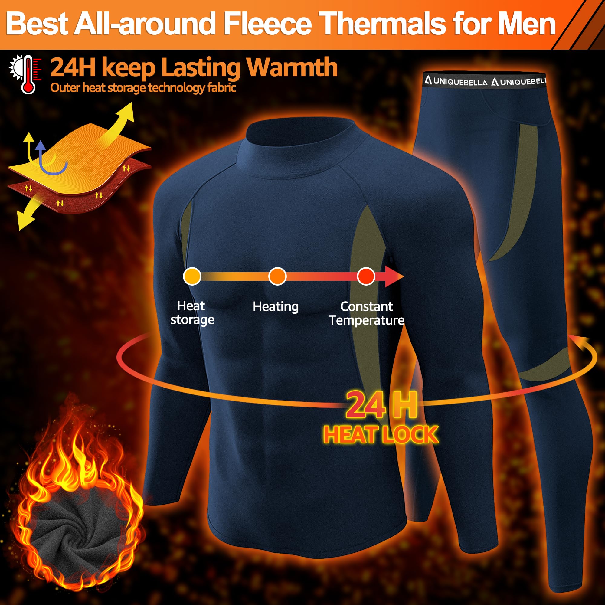 UNIQUEBELLA Set di Biancheria Intima Termica da Uomo, Biancheria Intima da Sci, Invernale, Biancheria Intima Termica, Dolcevita