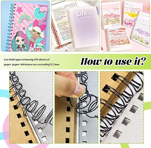 Miniatura 5 de Vmiapxo 48 cables de metal pequeños de doble bucle, 8 colores, espinas de unión, espirales, bobinas de anillo, alambre de encuadernación de libro,