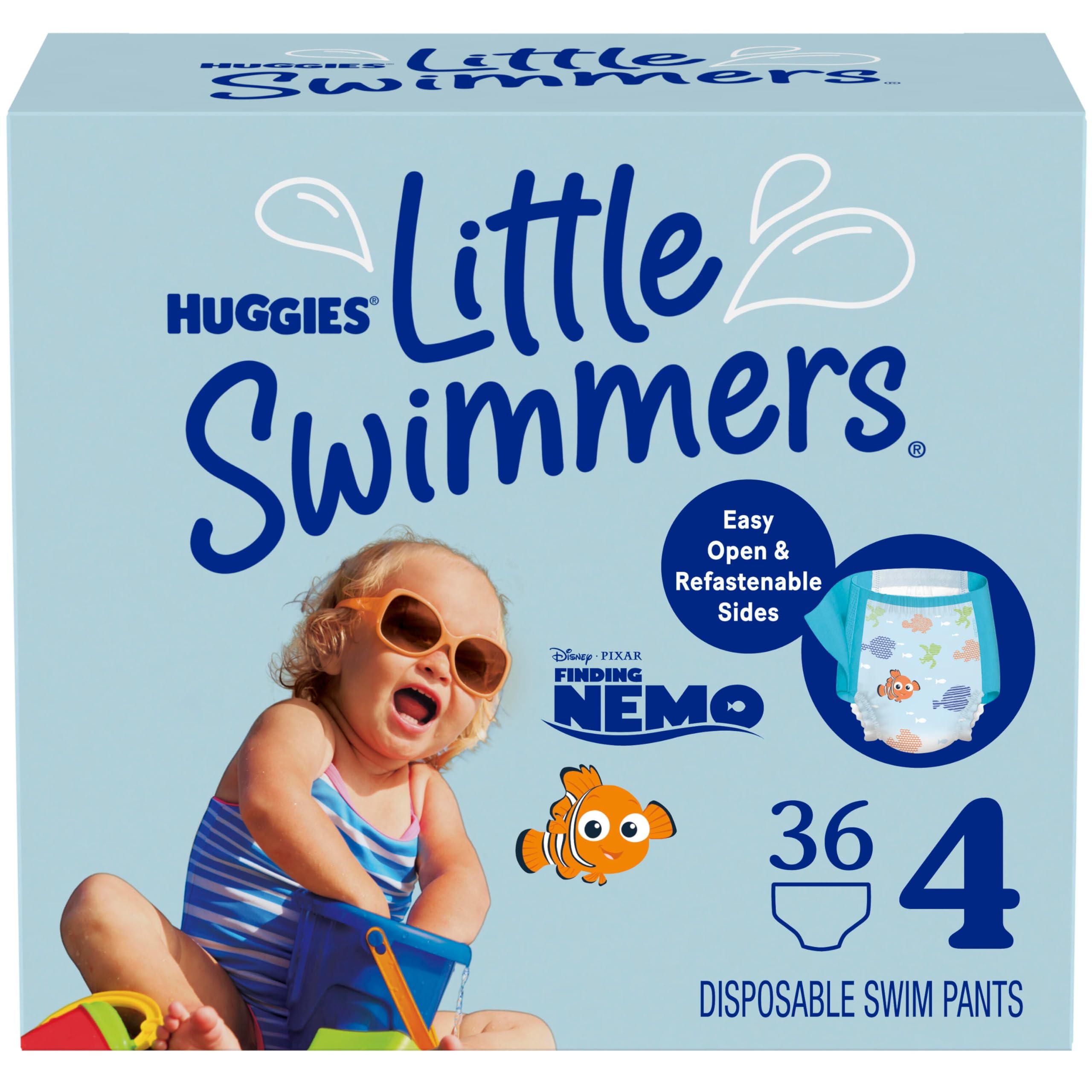 Little Swimmers Disposable Swim Diapers, Size 4 (24-34 lbs), 36 Ct (2 packs of 18), Packaging May Vary